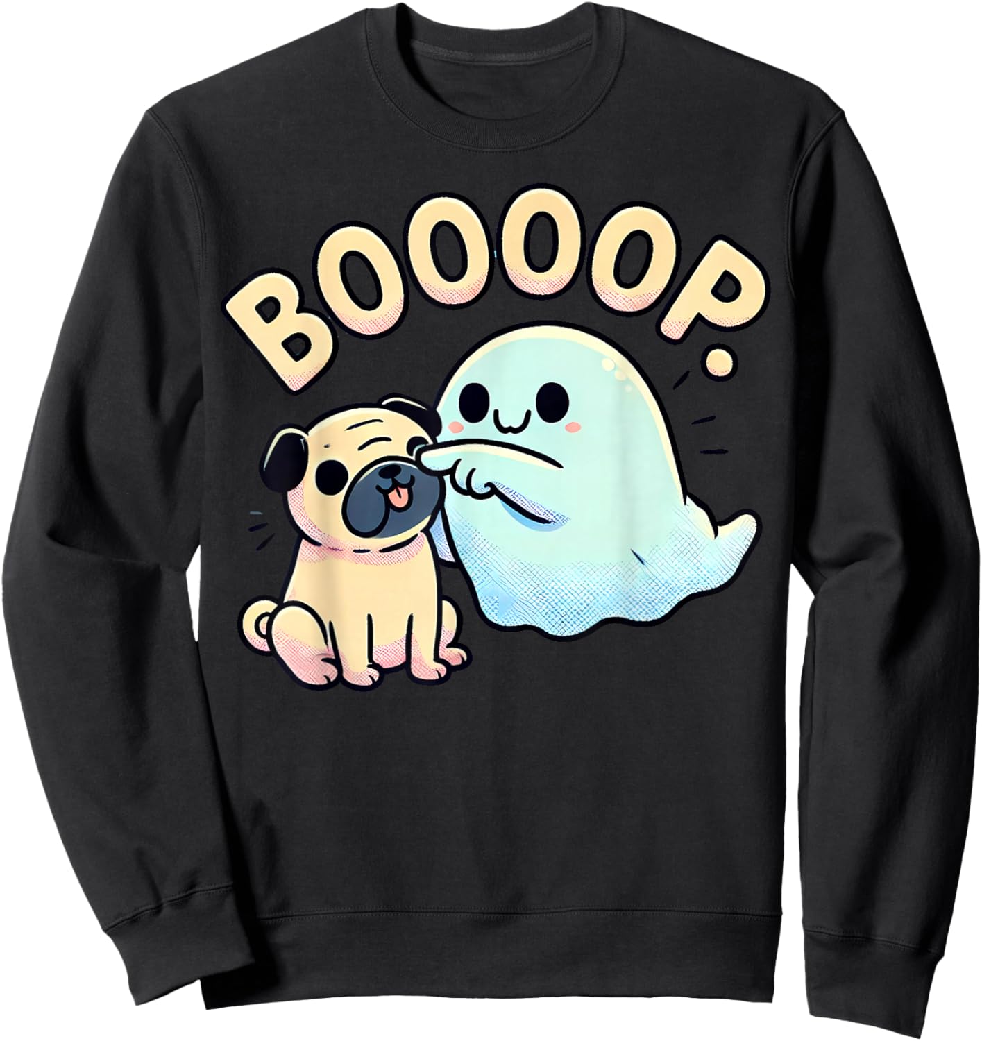Funny Halloween Ghost Pug Boop Silly Puppy Dog Humor Sweatshirt - Sweatshirt | Black