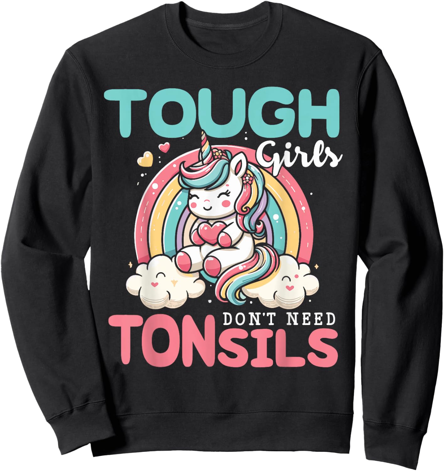 Tonsil Surgery Recovery Shirt Girls Unicorn Tonsil Removal Sweatshirt - Sweatshirt | Black