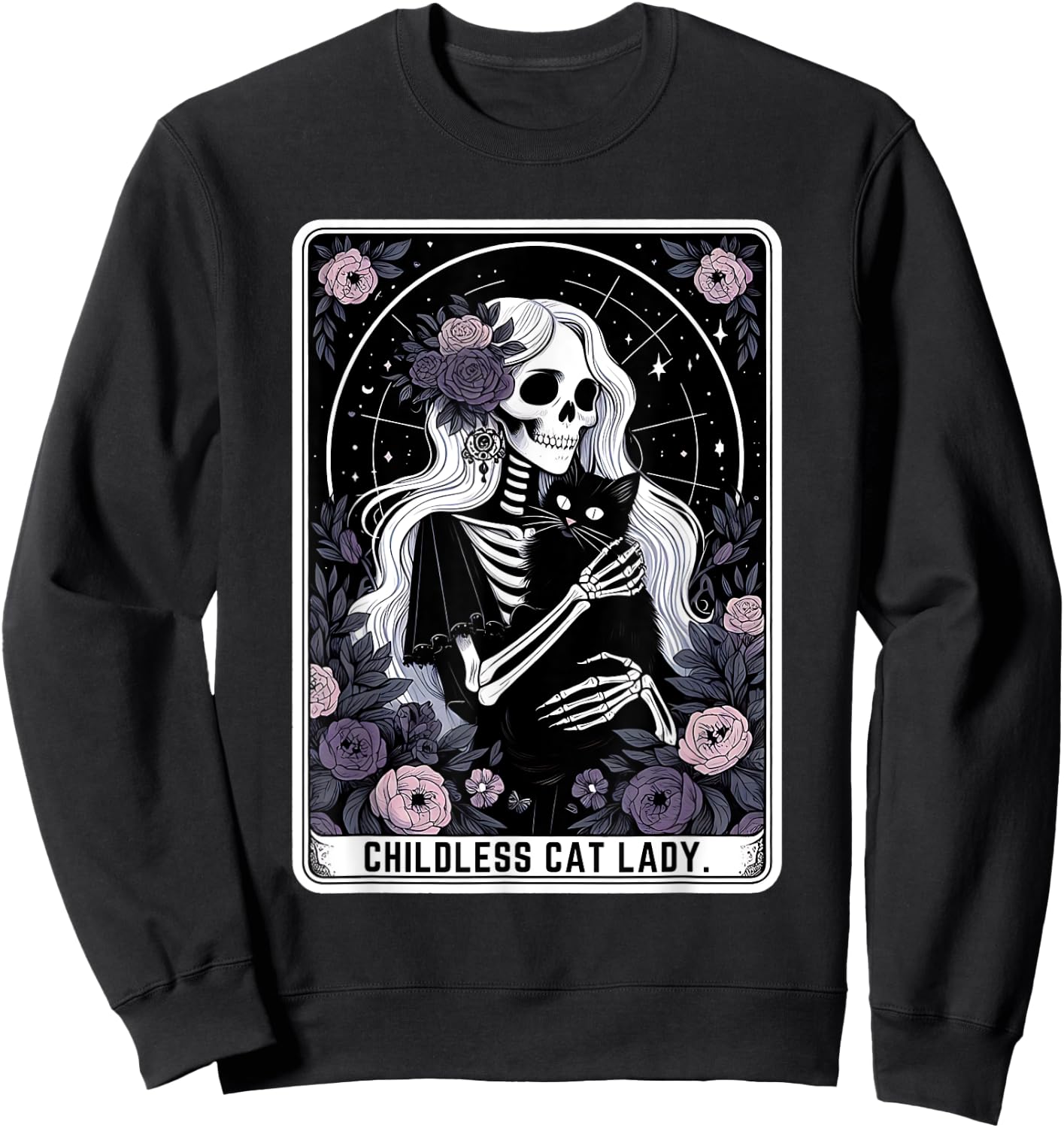 Childless Cat Lady Cute Gothic Skeleton Tarot Card Women Sweatshirt - Sweatshirt | Black