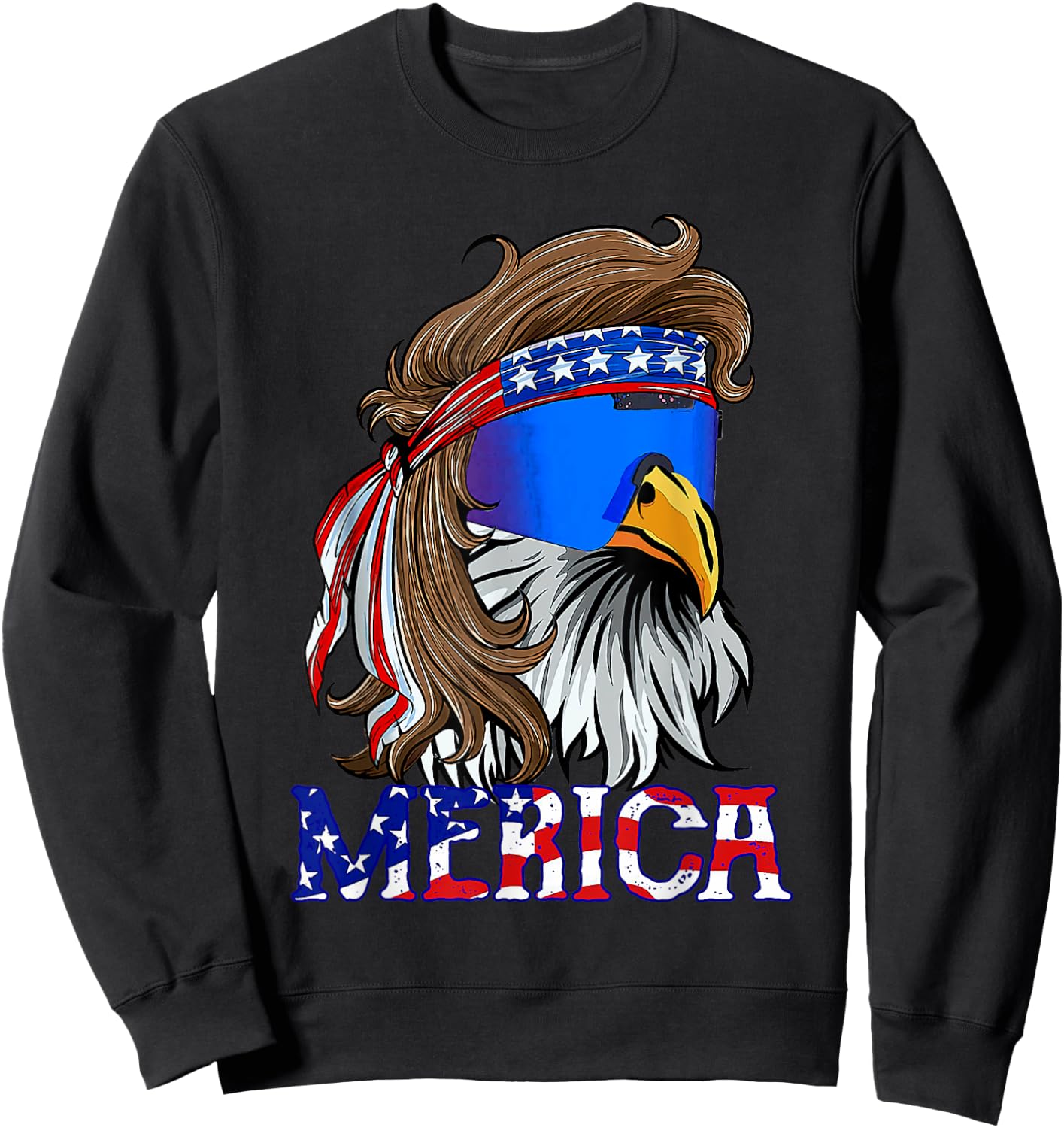 Eagle Mullet Sunglasses Merica 4th Of July USA American Flag Women Kids Men Sweatshirt - Sweatshirt | Black