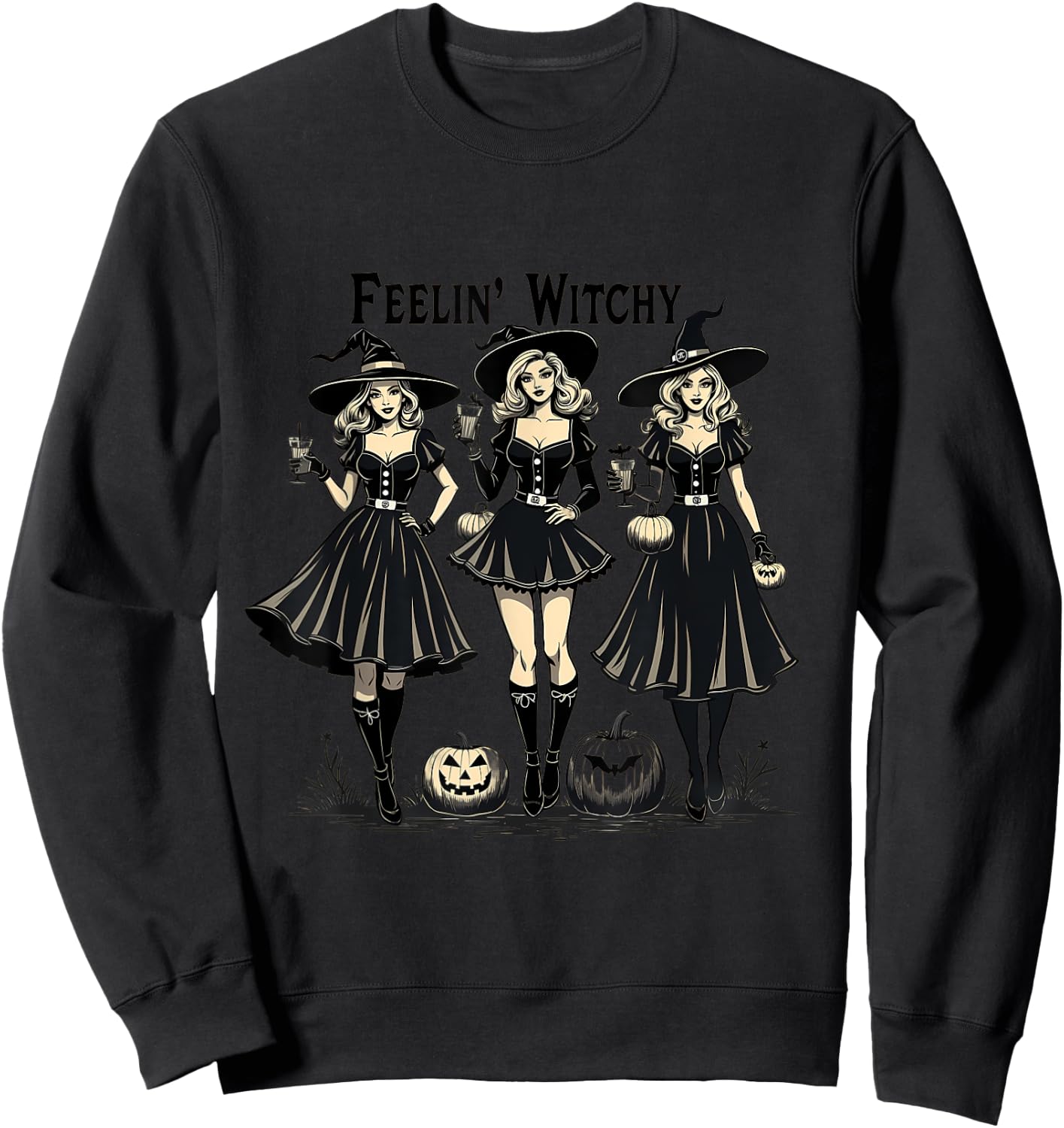 Feelin' Witchy Halloween Women Sweatshirt - Sweatshirt | Black