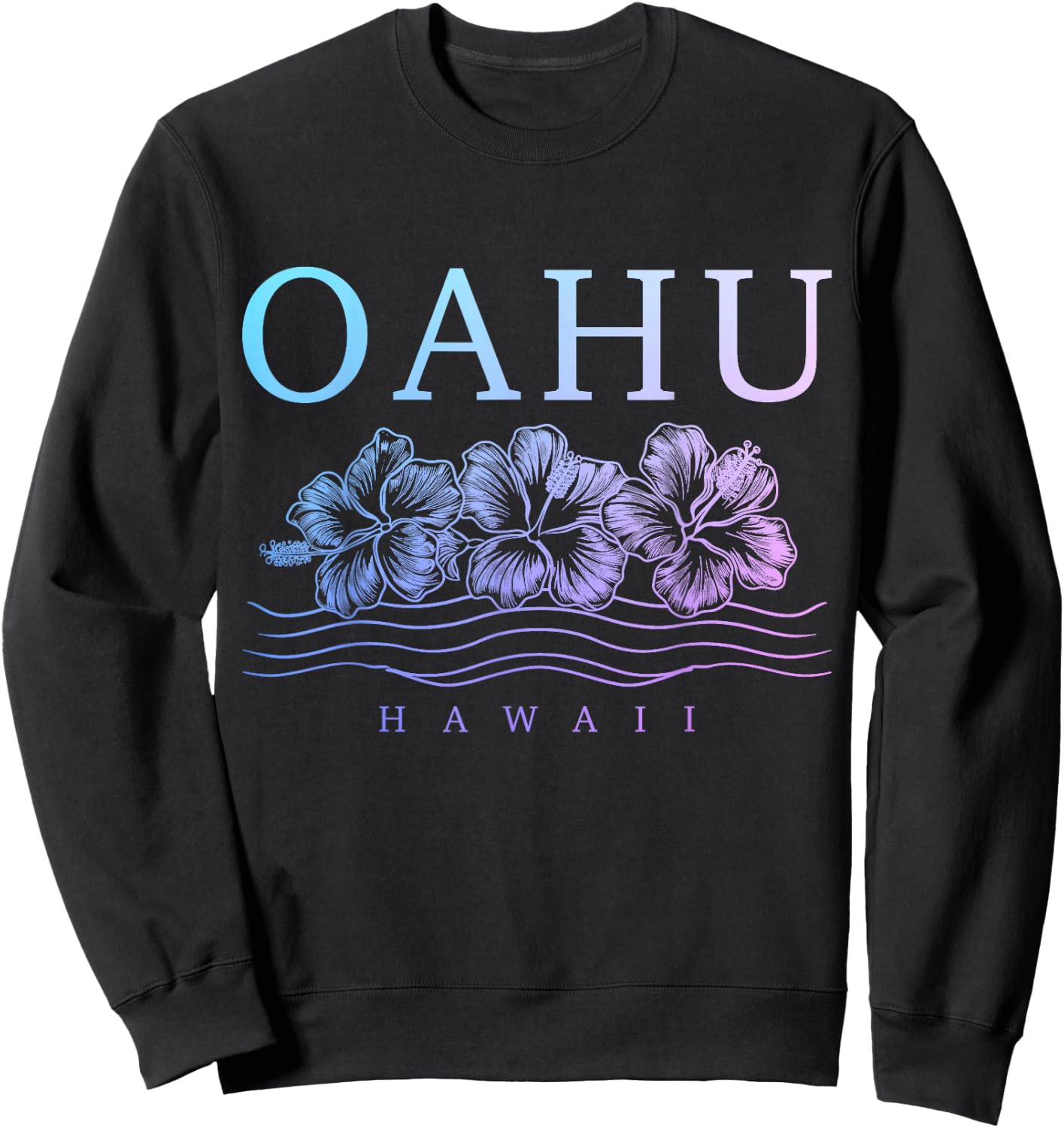 Oahu Hawaii Hawaiian Hibiscus Flowers Surfer Souvenir Sweatshirt - Sweatshirt | Black