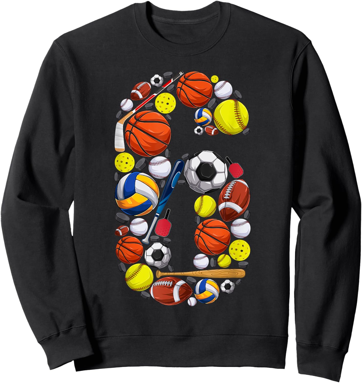 6 Years Old Sports Baller 6th Birthday Party Boys Kids Sweatshirt - Sweatshirt | Black