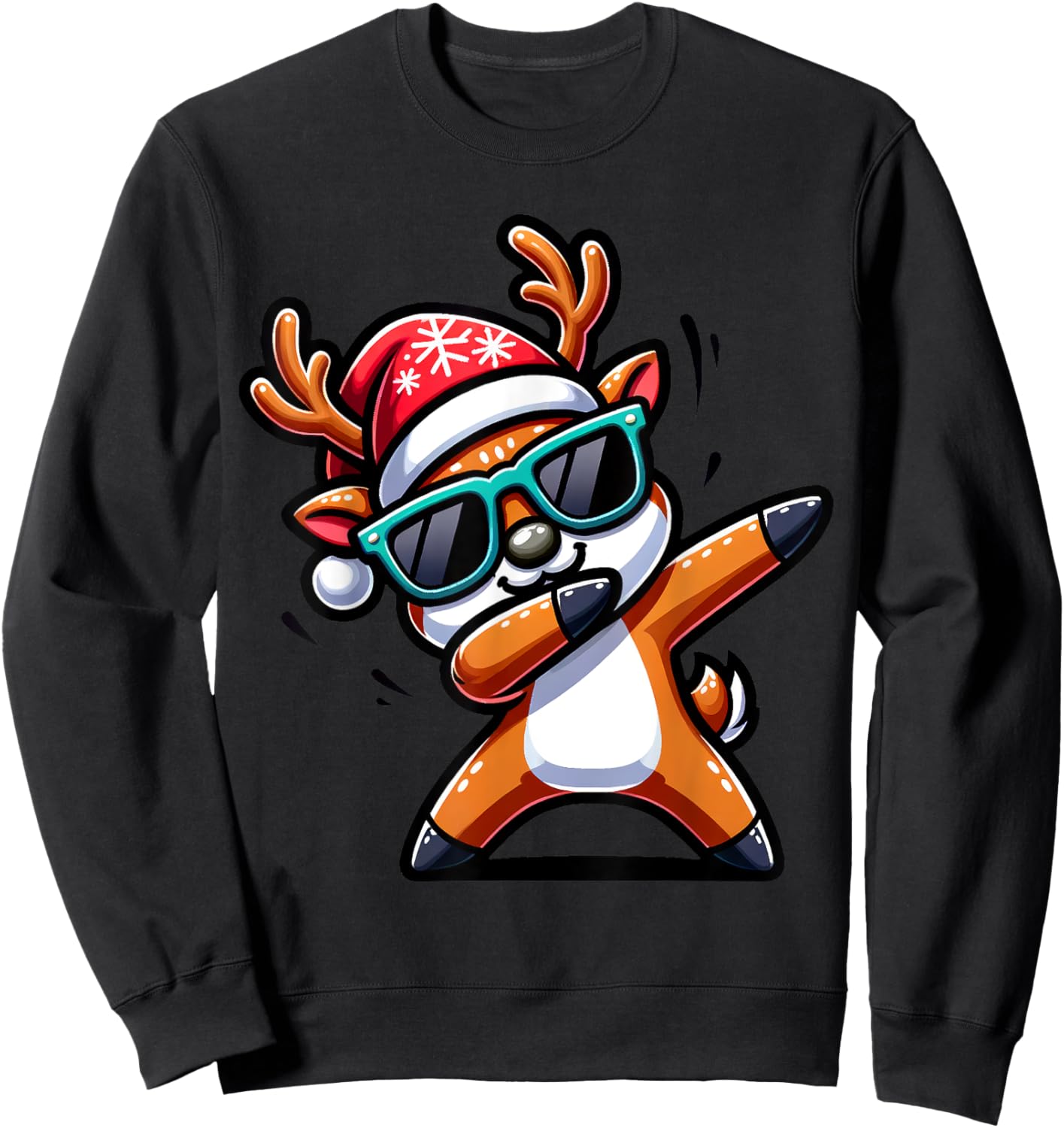 Christmas Reindeer Boys Dabbing Reindeer Santa Xmas Funny Sweatshirt - Sweatshirt | Black