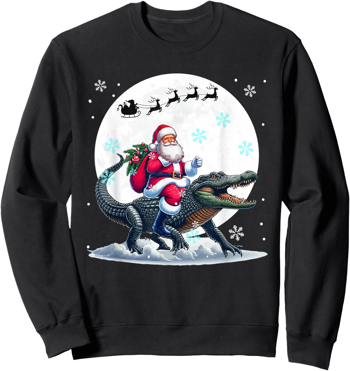 Santa Riding Alligator Christmas Moon Matching Kids Toddler Sweatshirt - Sweatshirt | Black