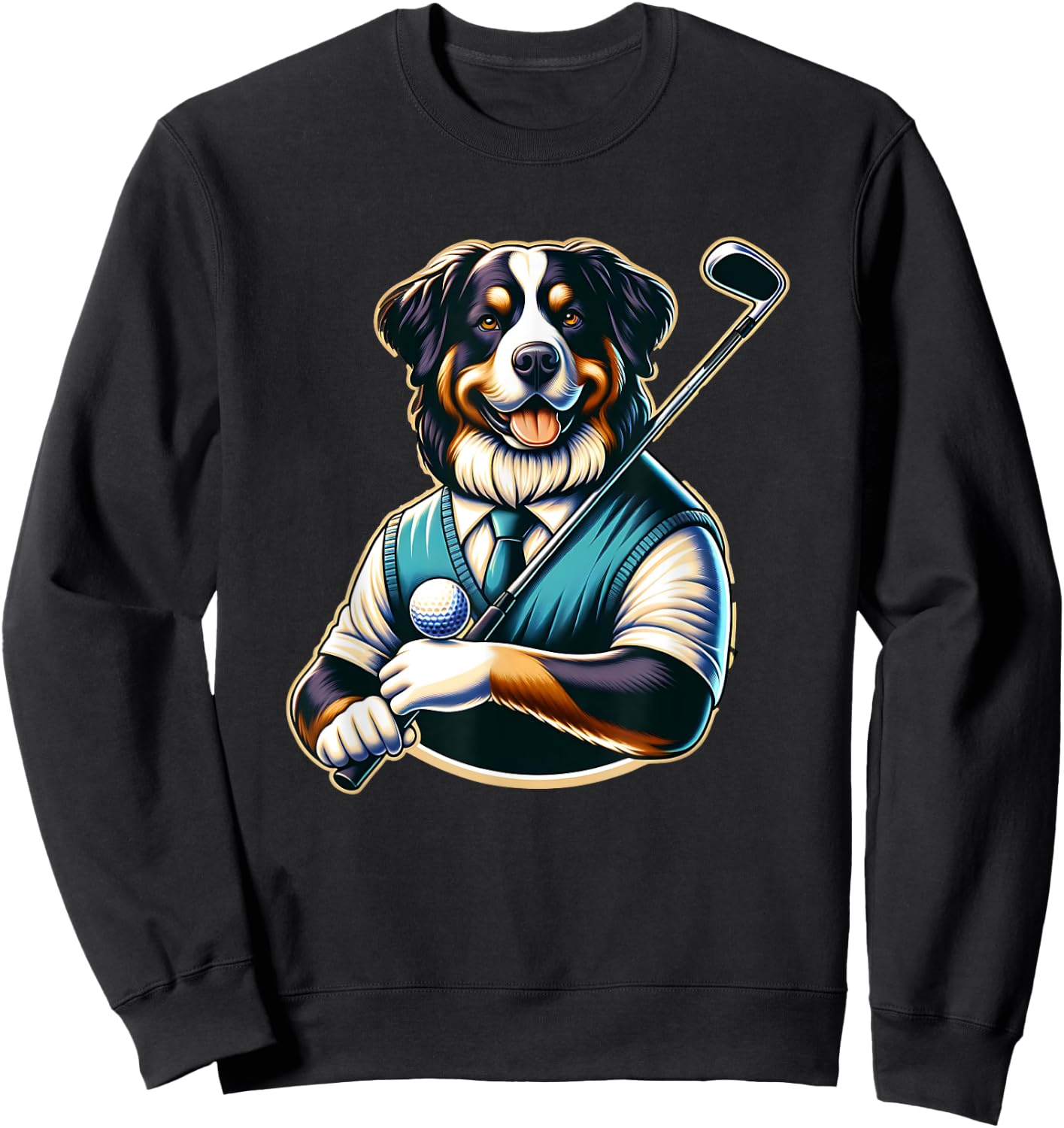 Funny Bernese Mountain Dog Golf Swing Sports Sweatshirt - Sweatshirt | Black