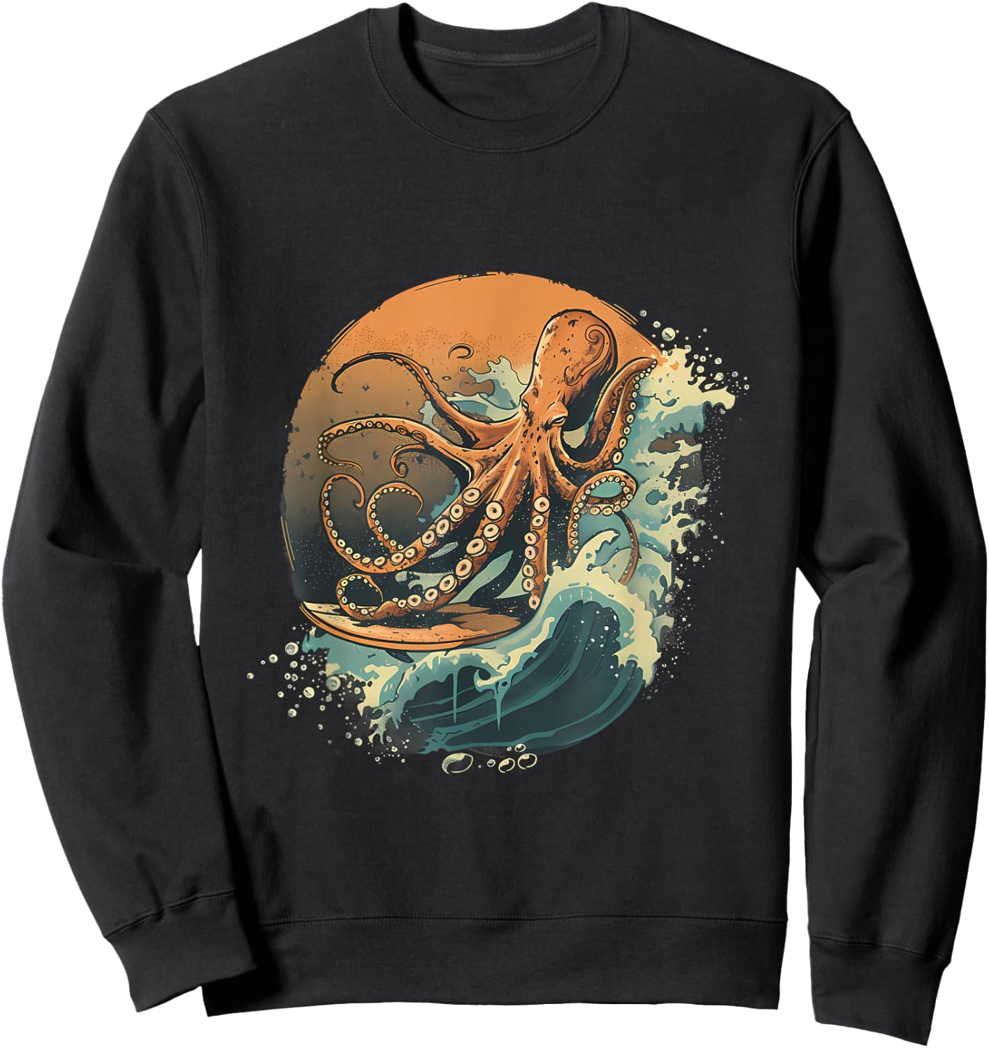 Cthulhu Ocean Sea Animal Octopus Lover Surfing Sea Monster Sweatshirt - Sweatshirt | Black