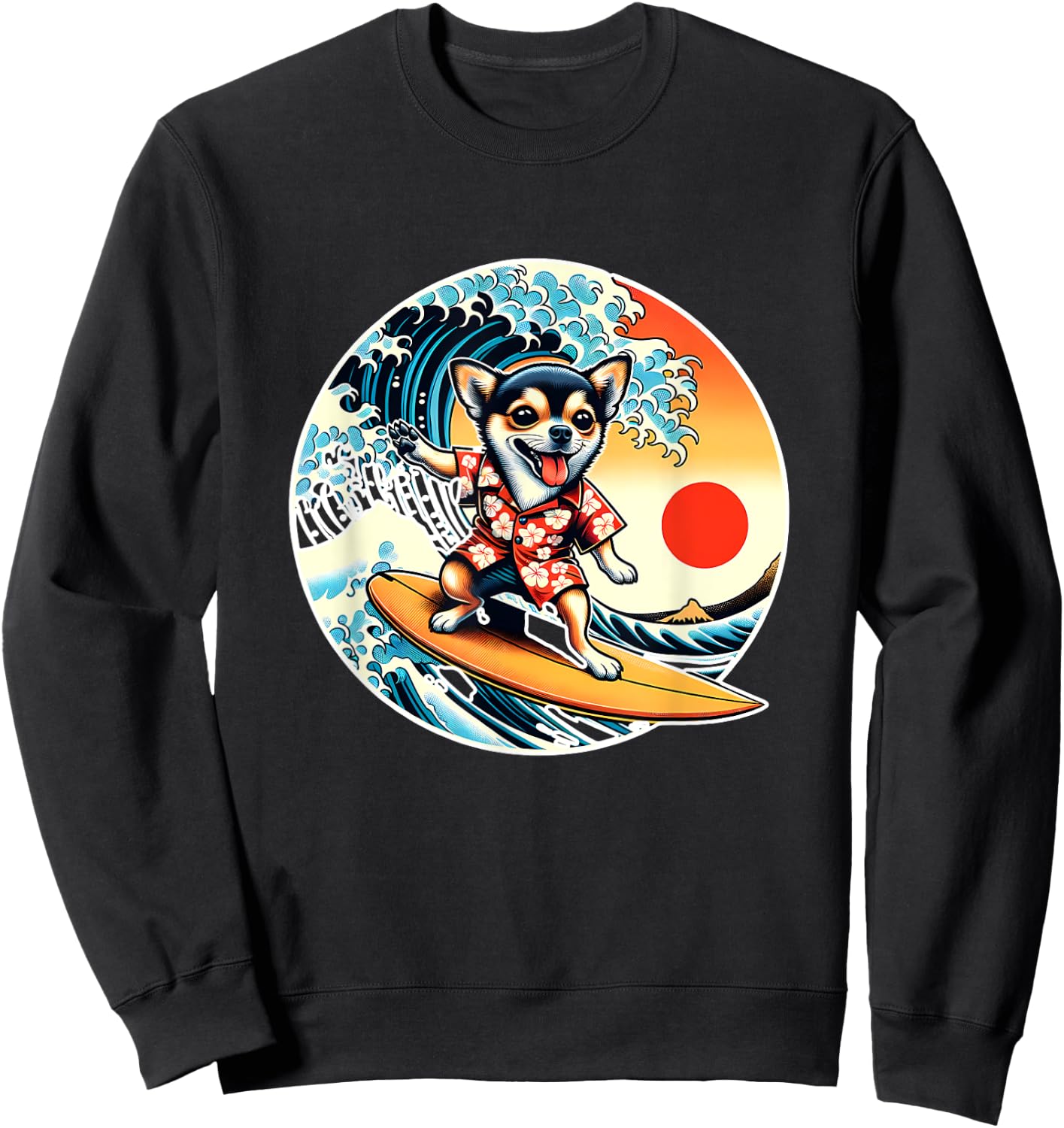 Great Wave Kanagawa Chihuahua dog Surfing Sweatshirt - Sweatshirt | Black
