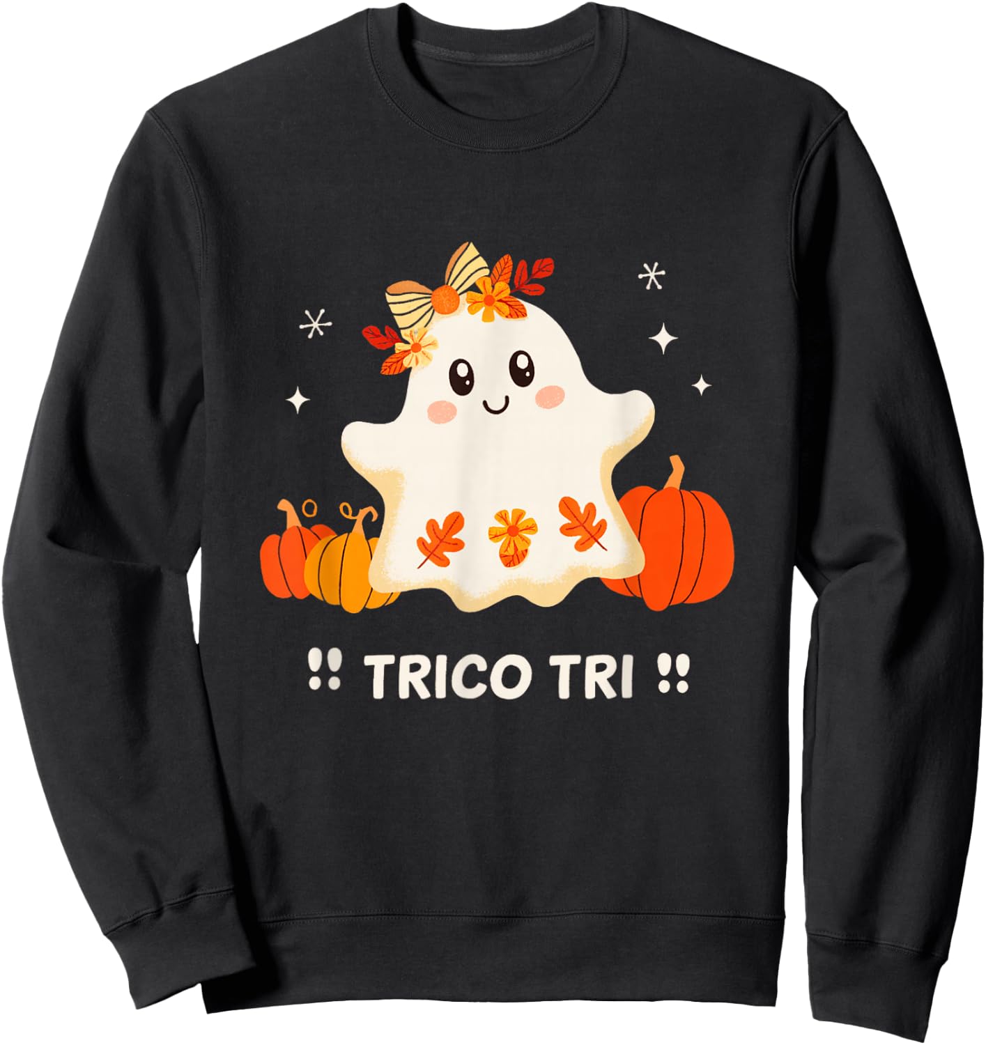 Trico Tri Cute Halloween Spooky Mexican Ghost Spanglish Sweatshirt - Sweatshirt | Black