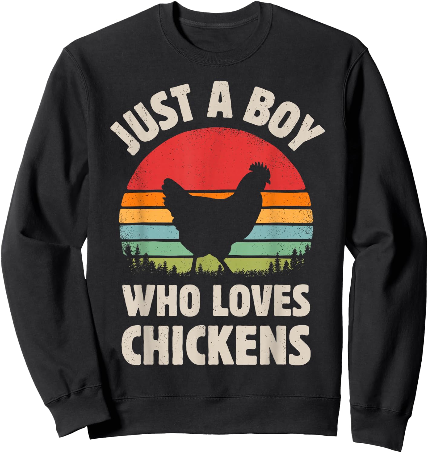 Chicken Just A Boy Who Loves Retro Farm Animal Farmer Sunset Sweatshirt - Sweatshirt | Black