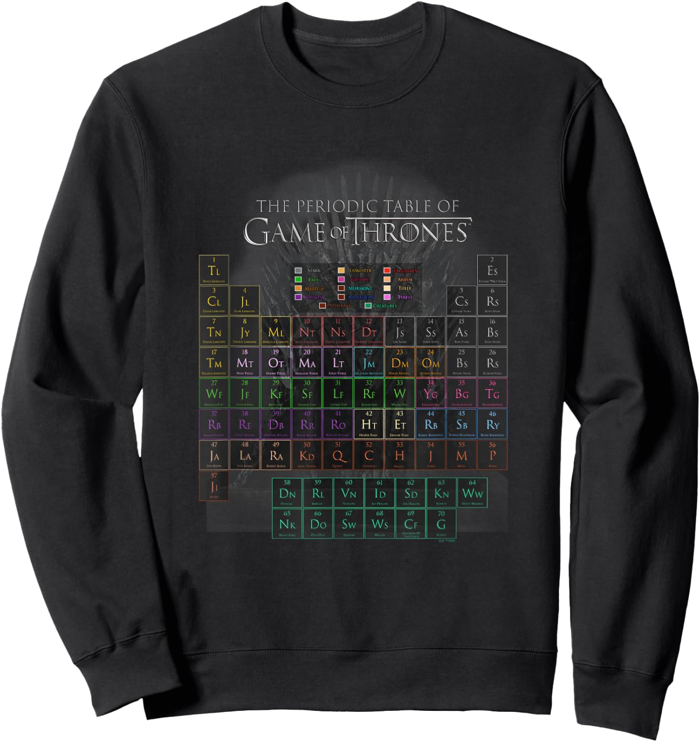 Game Of Thrones Periodic Table Character Chart Neon Vintage Sweatshirt - Sweatshirt | Black