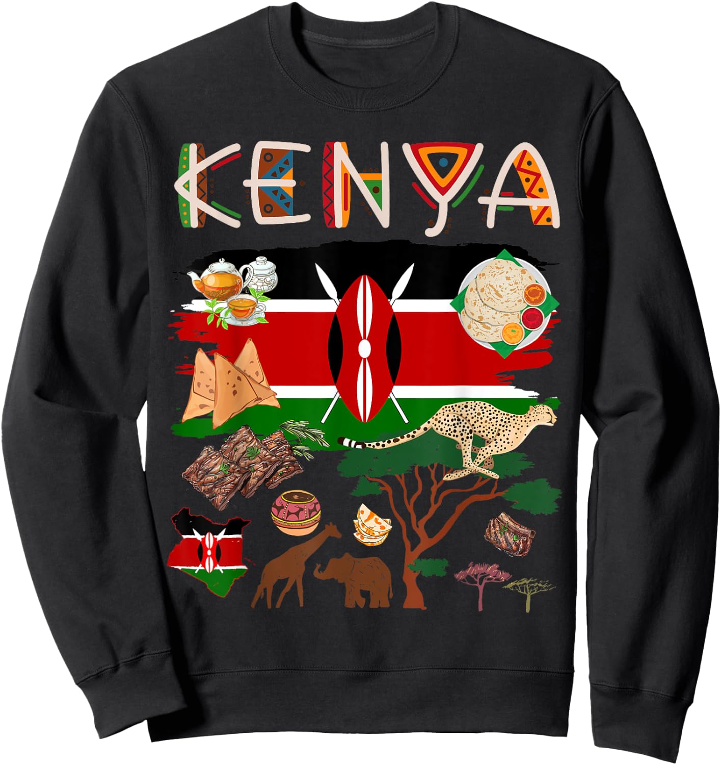 Kenya Flag Outfit Idea For Kids Kenya Food & Kenyan Flag Sweatshirt - Sweatshirt | Black