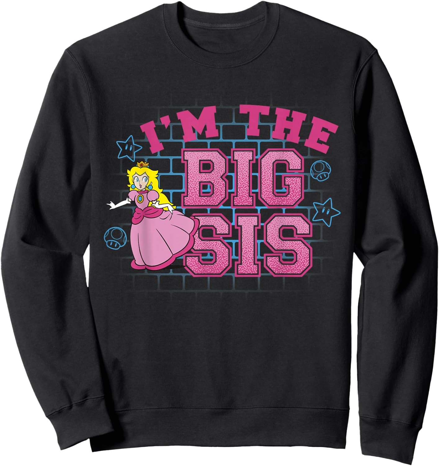 Super Mario I'm The Big Sis Peach Pink Text Portrait Sweatshirt - Sweatshirt | Black