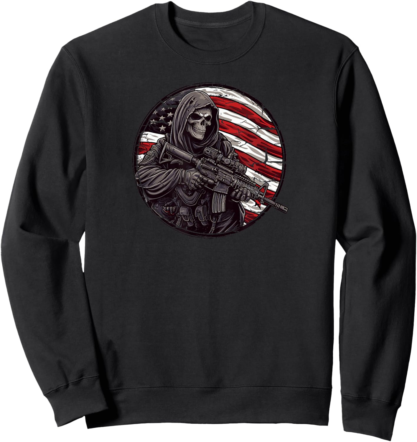 Grim Reaper Death Skeleton Halloween American Flag Sweatshirt - Sweatshirt | Black