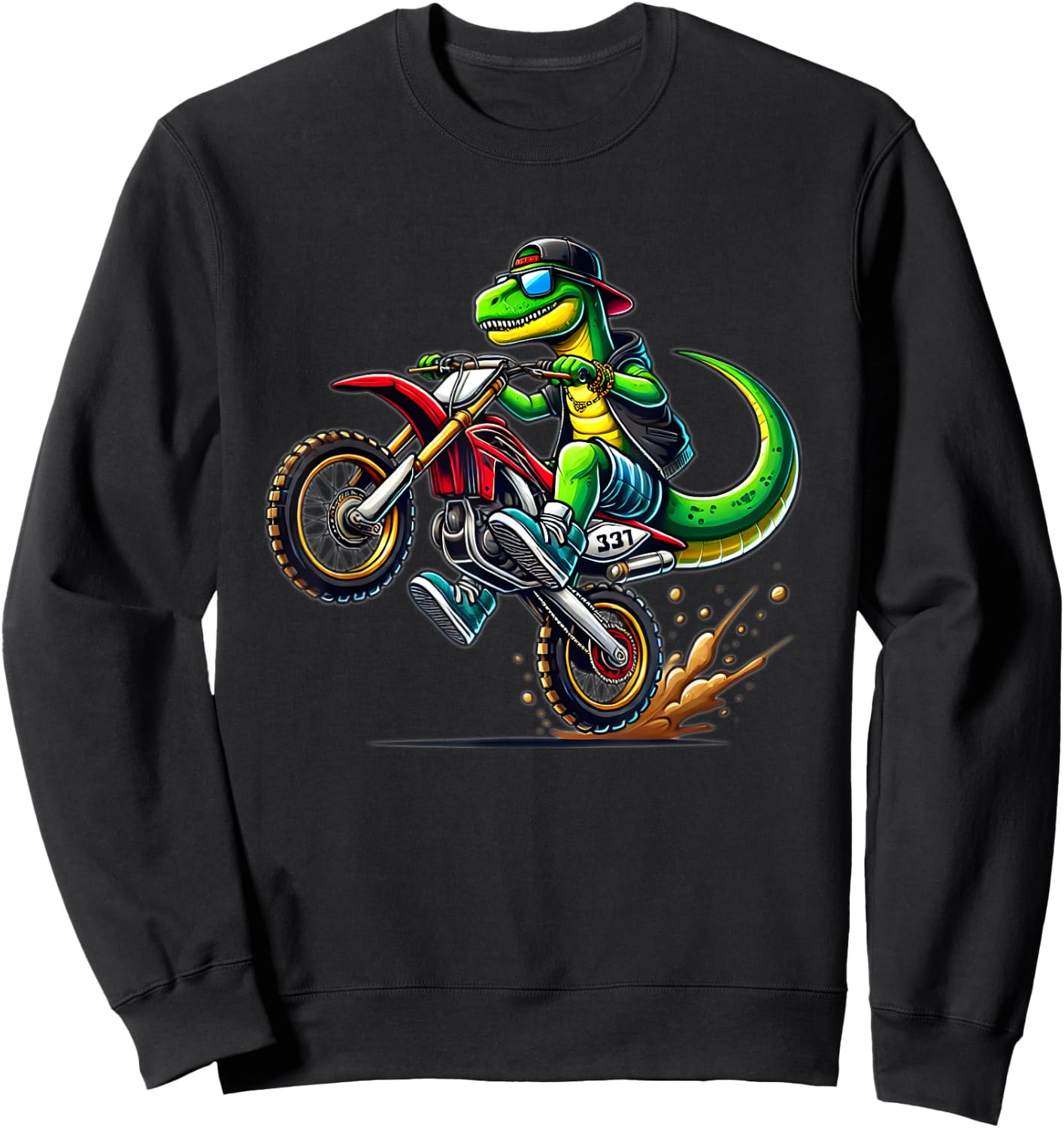 Funny Dirt Bike Boys Kids Dinosaur Motorcycle Riding Sweatshirt - Sweatshirt | Black
