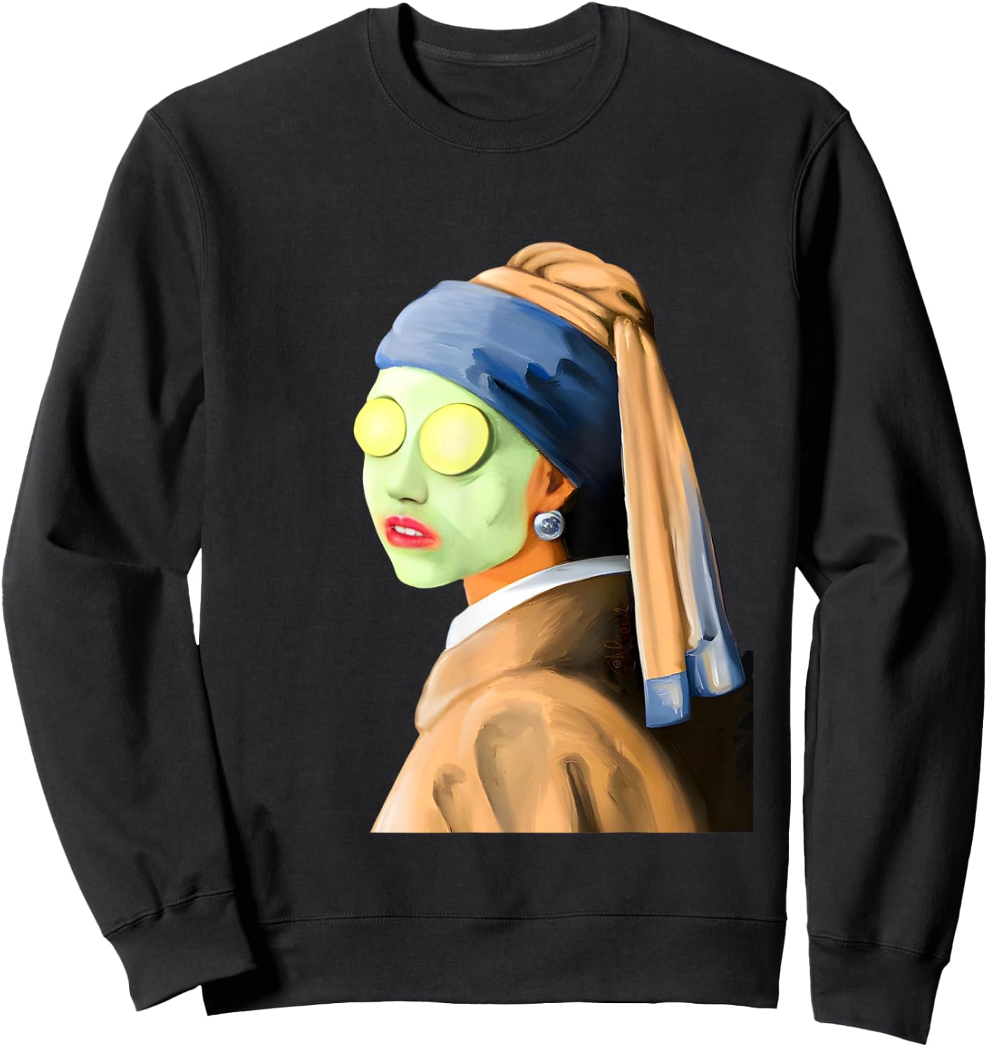 Girl with a Pearl Earring Face Mask by Johannes Vermeer Art Sweatshirt - Sweatshirt | Black