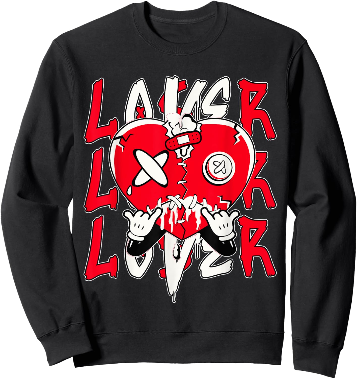 Red Loser Lover Drip Heart Matching Women Sweatshirt - Sweatshirt | Black