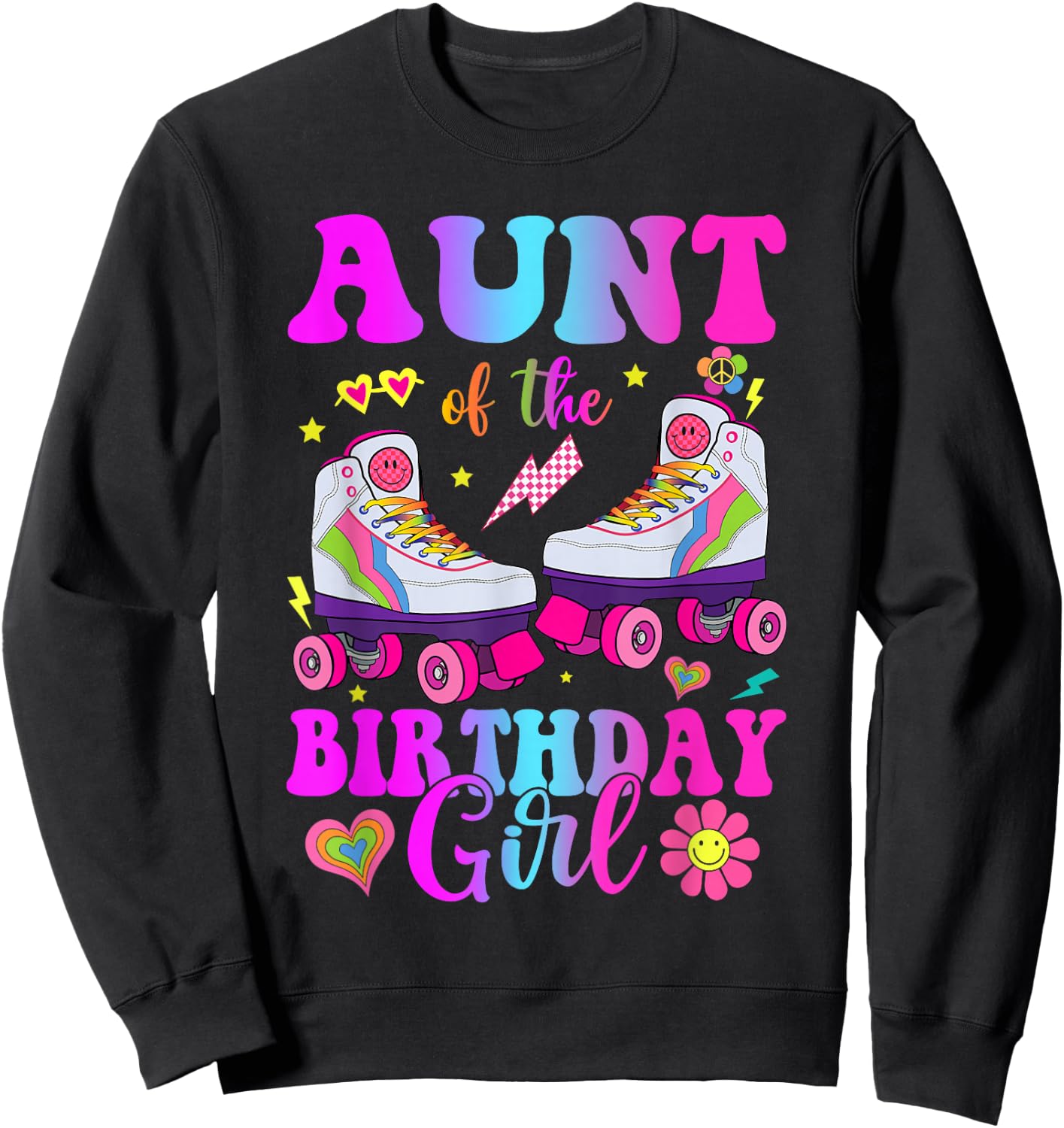 Let's Roll Aunt of the Birthday girl Roller Skate Birthday Sweatshirt - Sweatshirt | Black