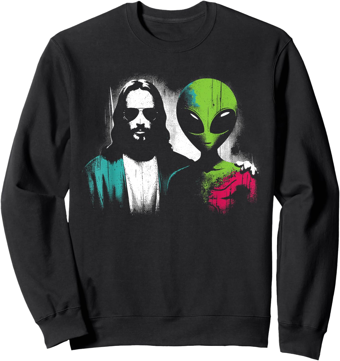 Jesus Alien Friends - Funny Christian Religious Alien UFO Sweatshirt - Sweatshirt | Black