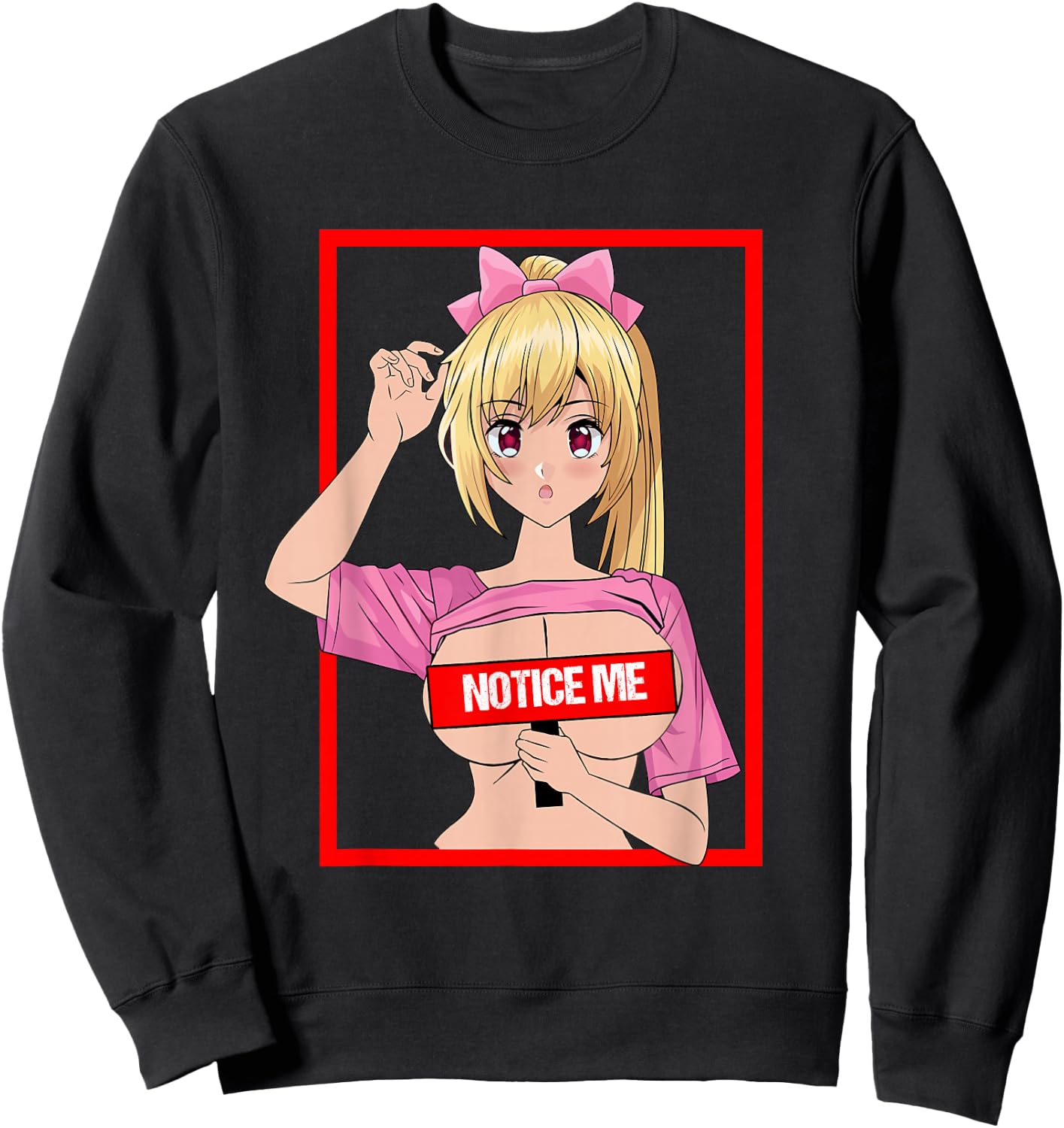 Sexy Big Breasts Cartoon Girl me Noticed Japan Anime Sweatshirt - Sweatshirt | Black