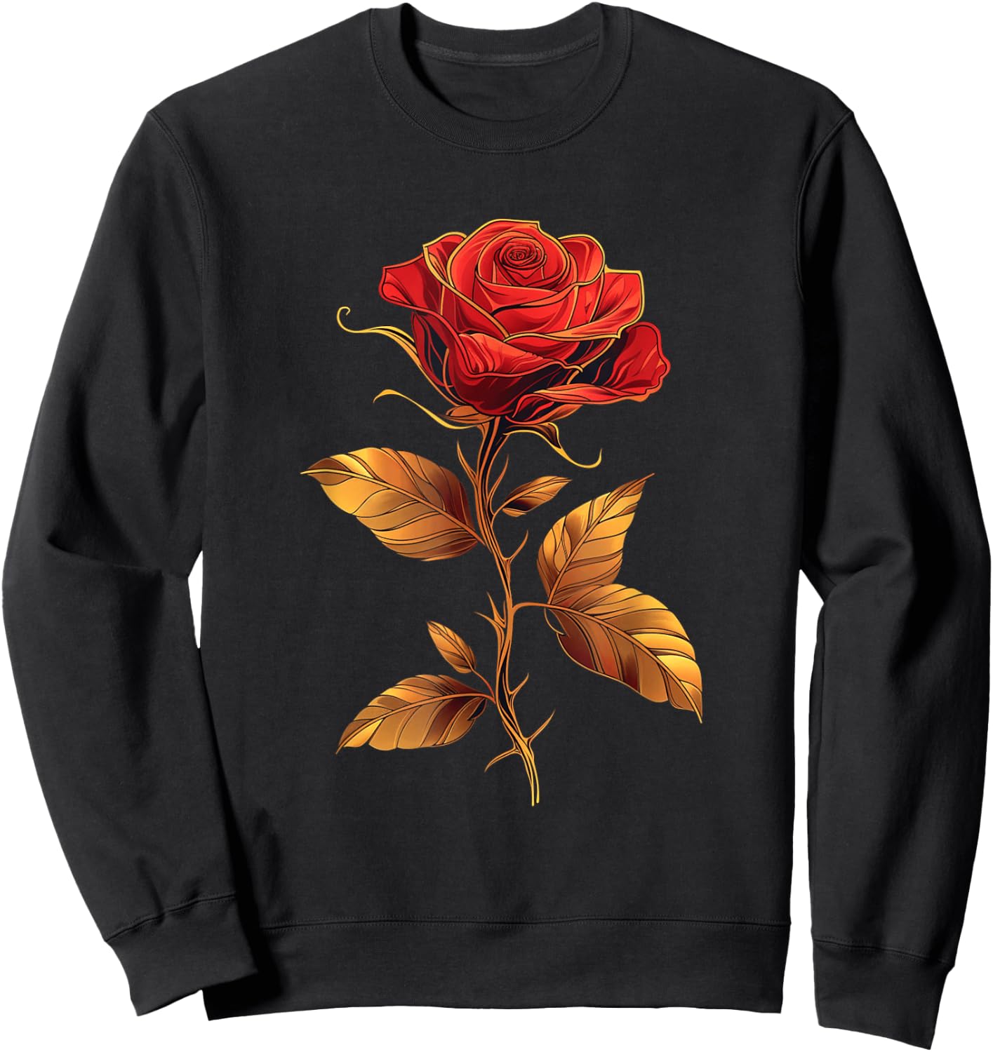 Deep Red Rose Black And Gold Graphic Men Women Sweatshirt - Sweatshirt | Black