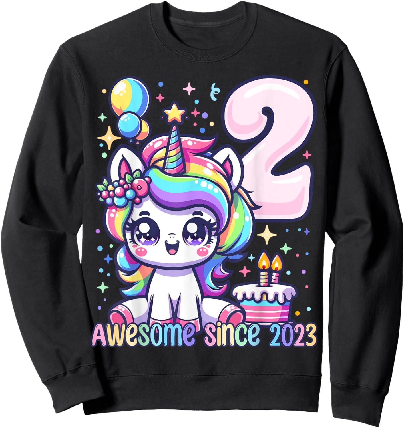 Unicorn 2nd Birthday 2 Year Old Unicorn Party Girls Outfit Sweatshirt - Sweatshirt | Black