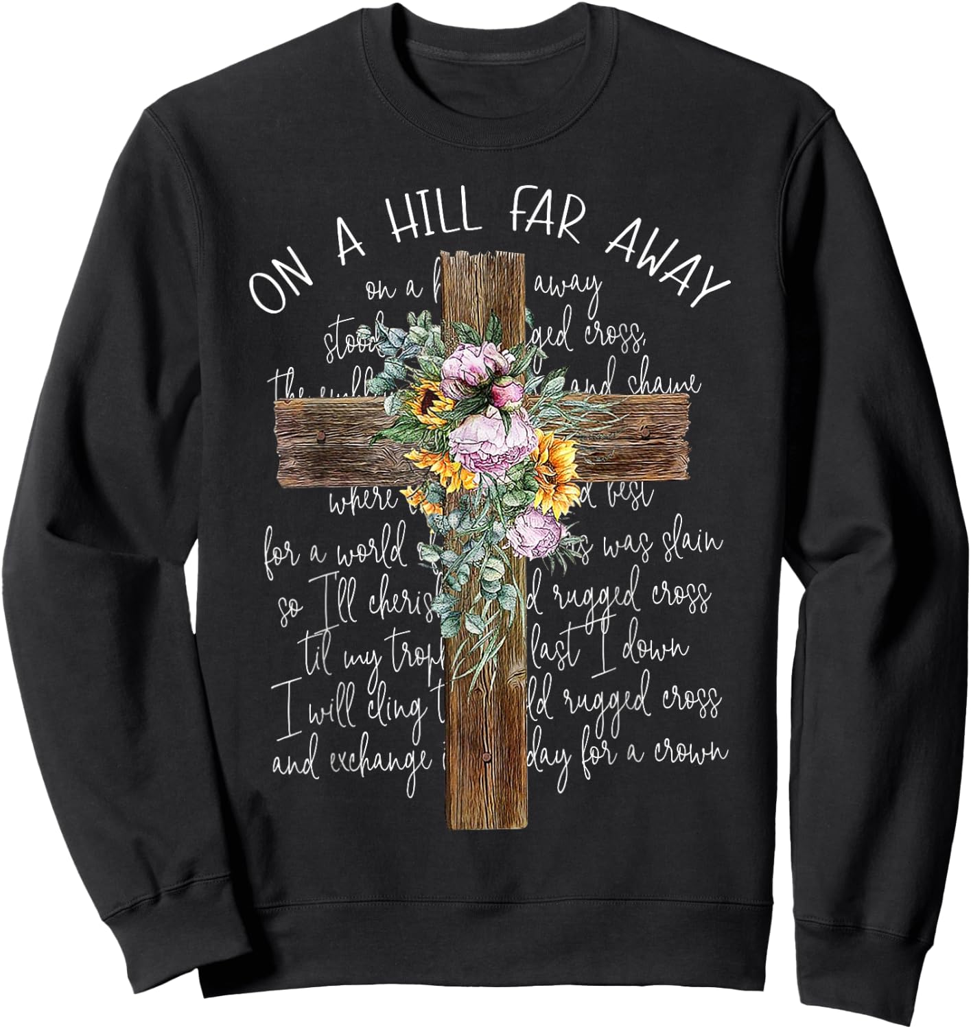 On A Hill Far Away Cross Flower Sweatshirt - Sweatshirt | Black