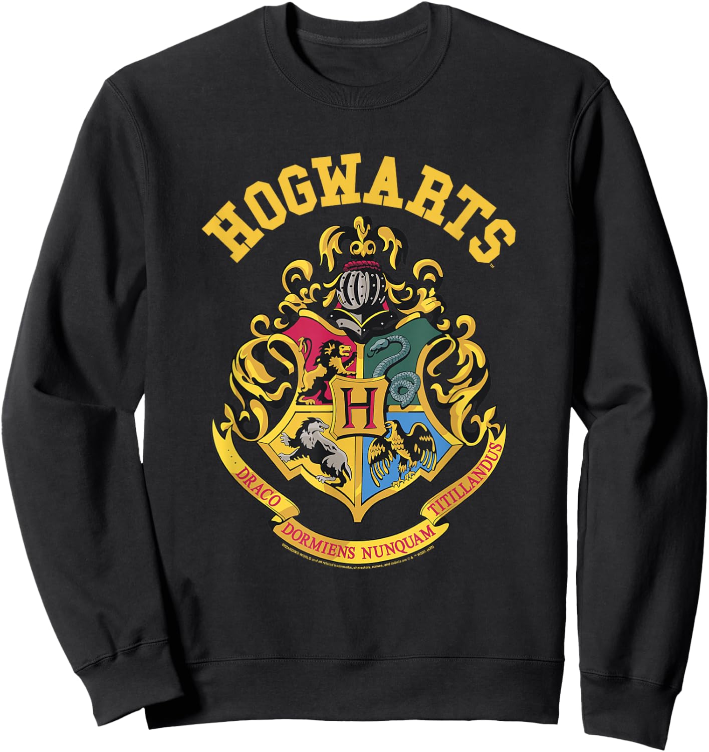 Popfunk Harry Potter Hogwarts Logo - Men's -Adults Black Small Classic Fit Short Sleeve Cotton 65% Polyester 35% Sweatshirt - Sweatshirt | Black