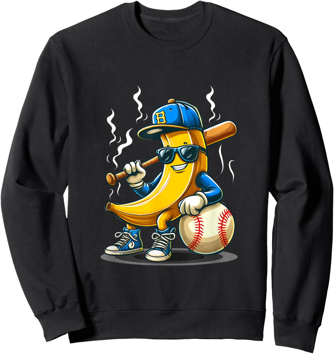 Banana Wearing Sunglasses Hat Playing Baseball Player Fruit Sweatshirt - Sweatshirt | Black