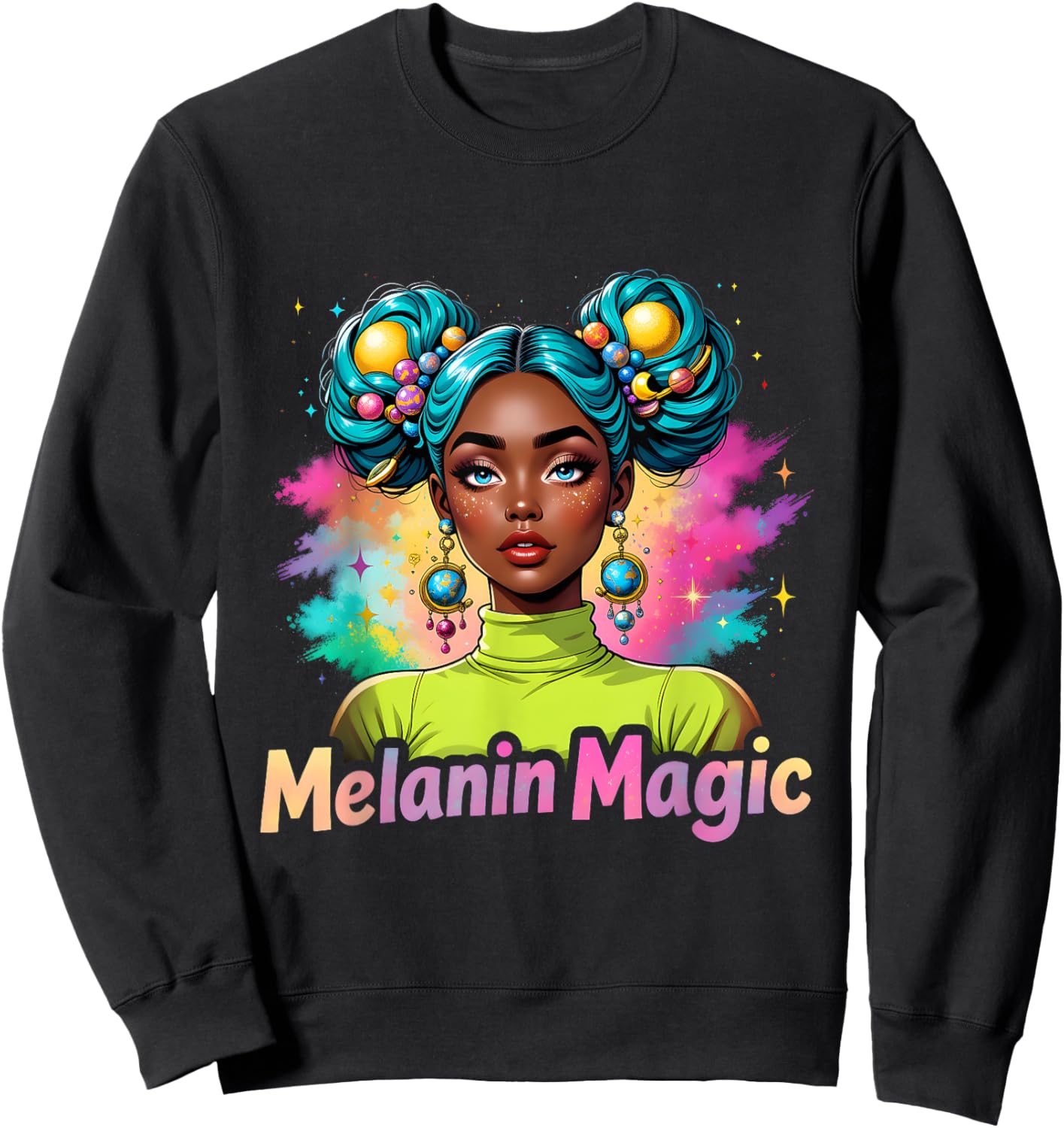 Retro Melanin Magic Colorful Empowerment Black Woman Design Sweatshirt - Sweatshirt | Black