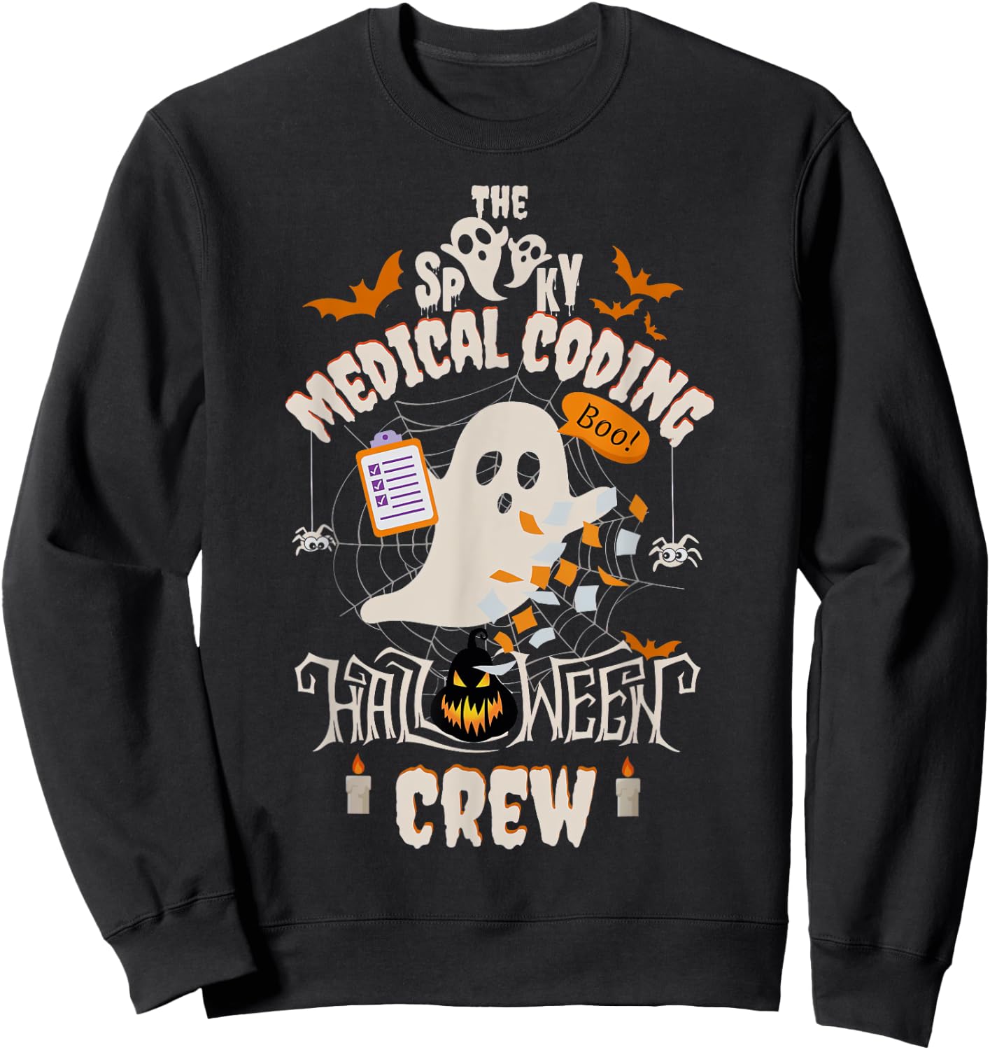Ghost Spooky Medical Coding Crew Halloween Student Coder Sweatshirt - Sweatshirt | Black