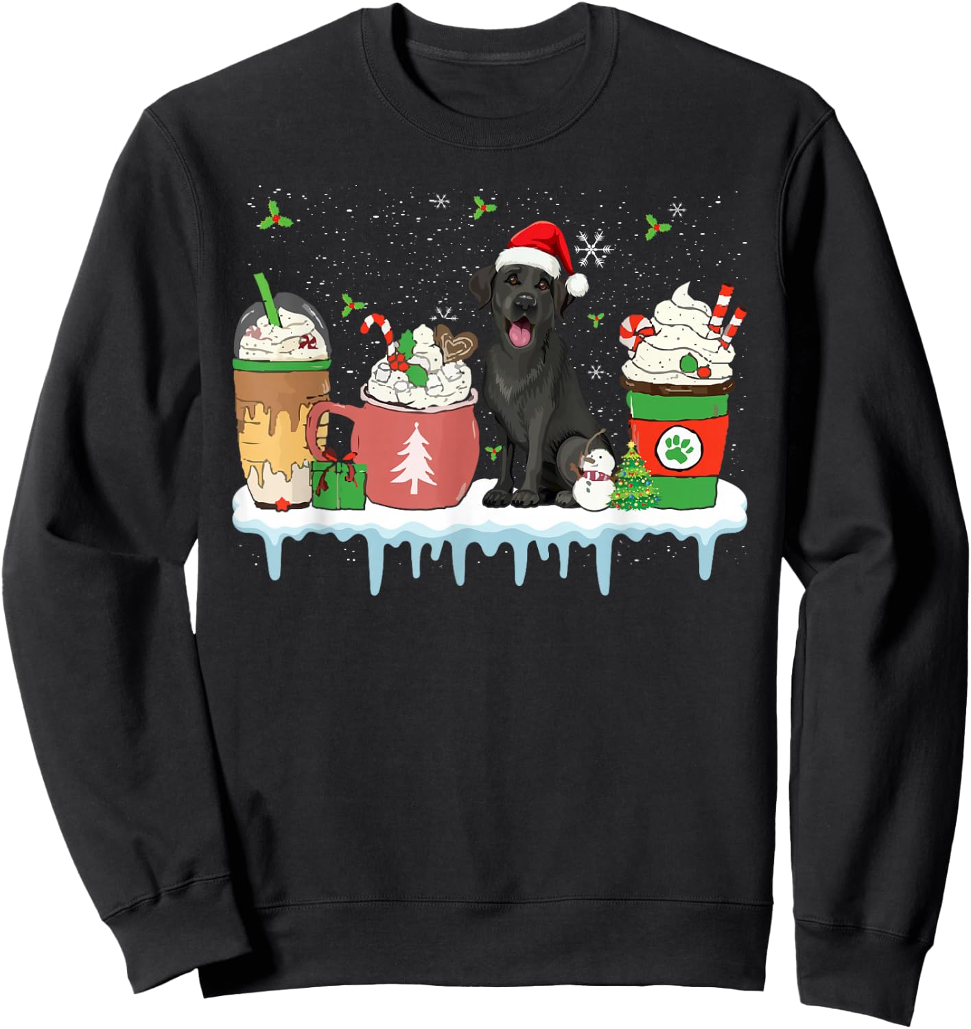 Black Lab Coffee Latte Winter Christmas Dog Mom Holiday Sweatshirt - Sweatshirt | Black