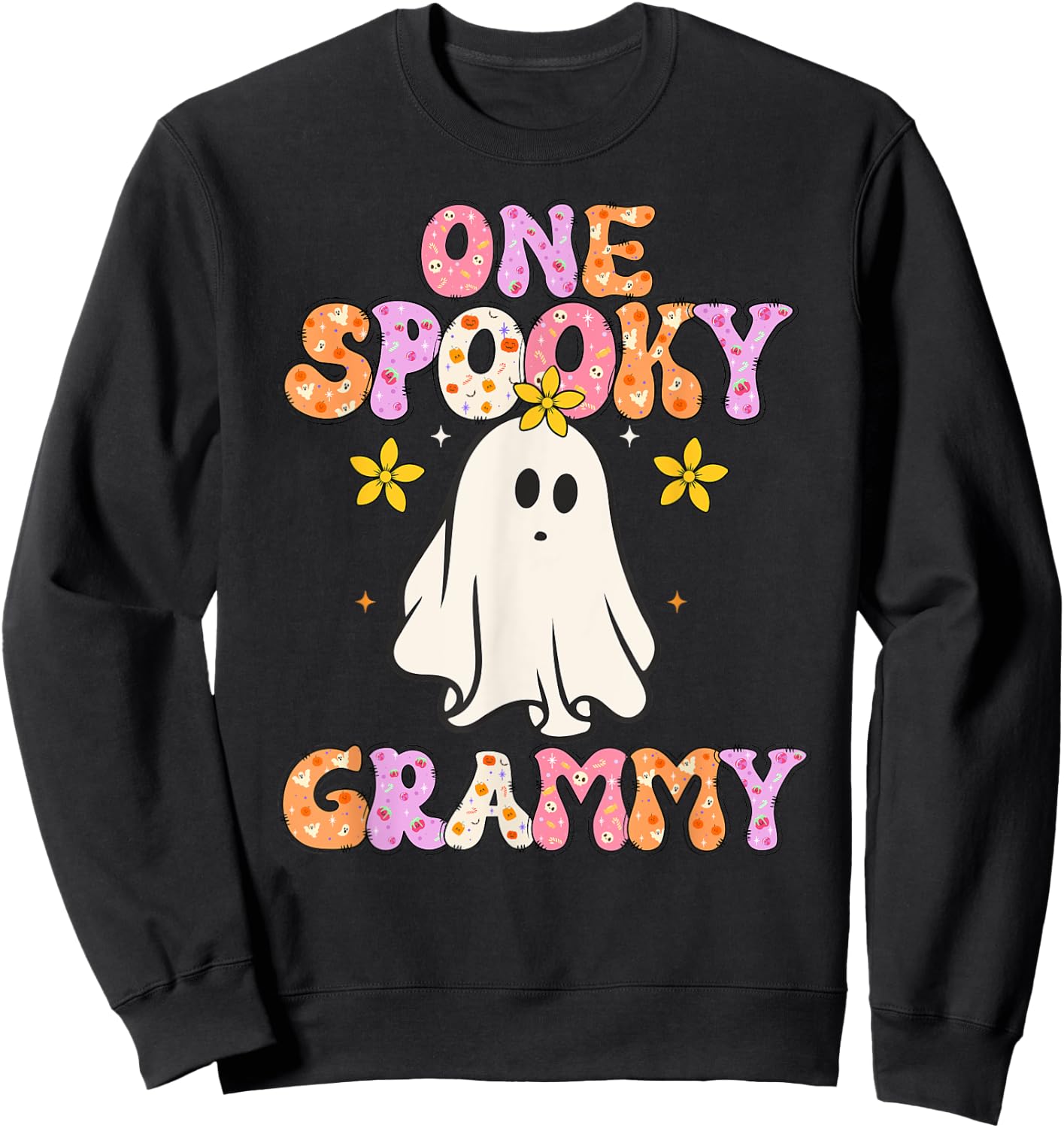 One Spooky Grammy Halloween Grandma Groovy Sweatshirt - Sweatshirt | Black