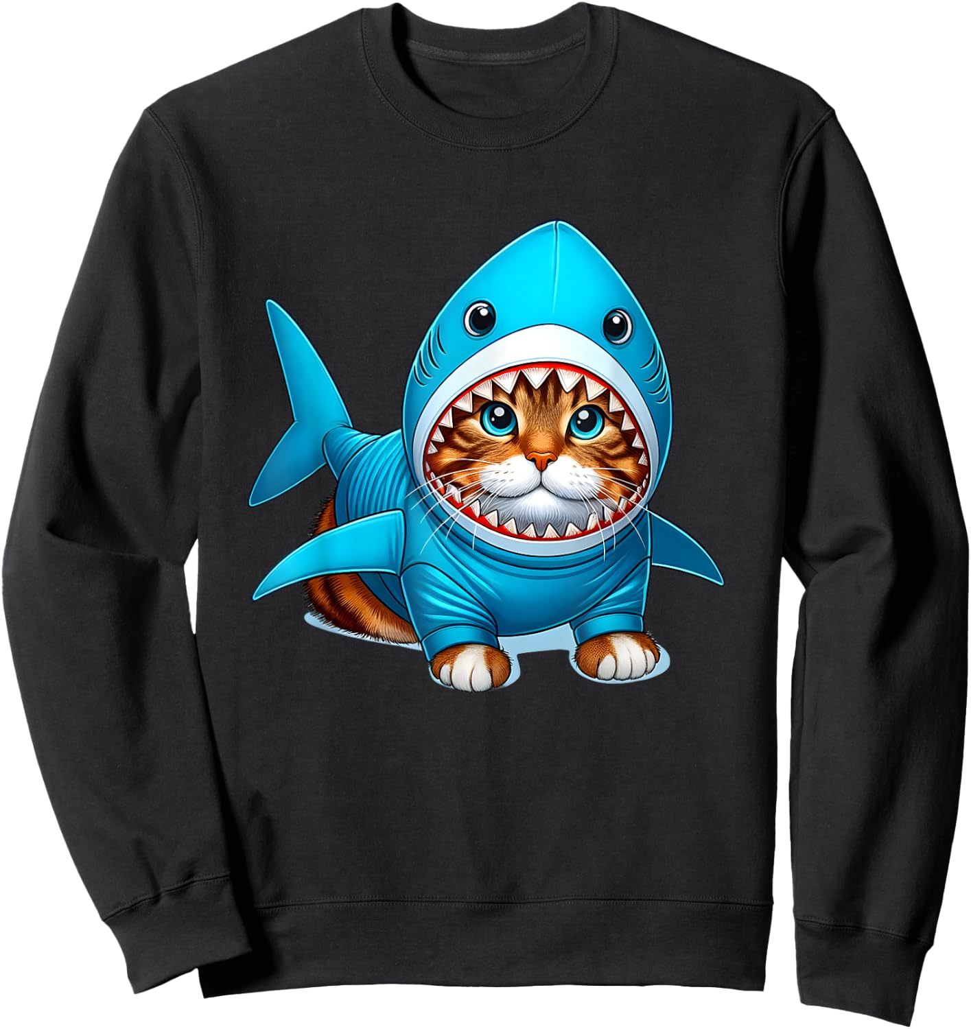 Cat in Shark Costume Women Kids Sweatshirt - Sweatshirt | Black