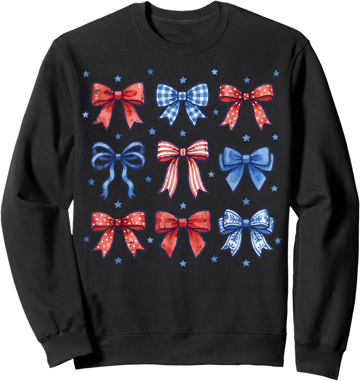 4th of July Bow Coquette Stars Stripes Girls Kids Toddler Sweatshirt - Sweatshirt | Black