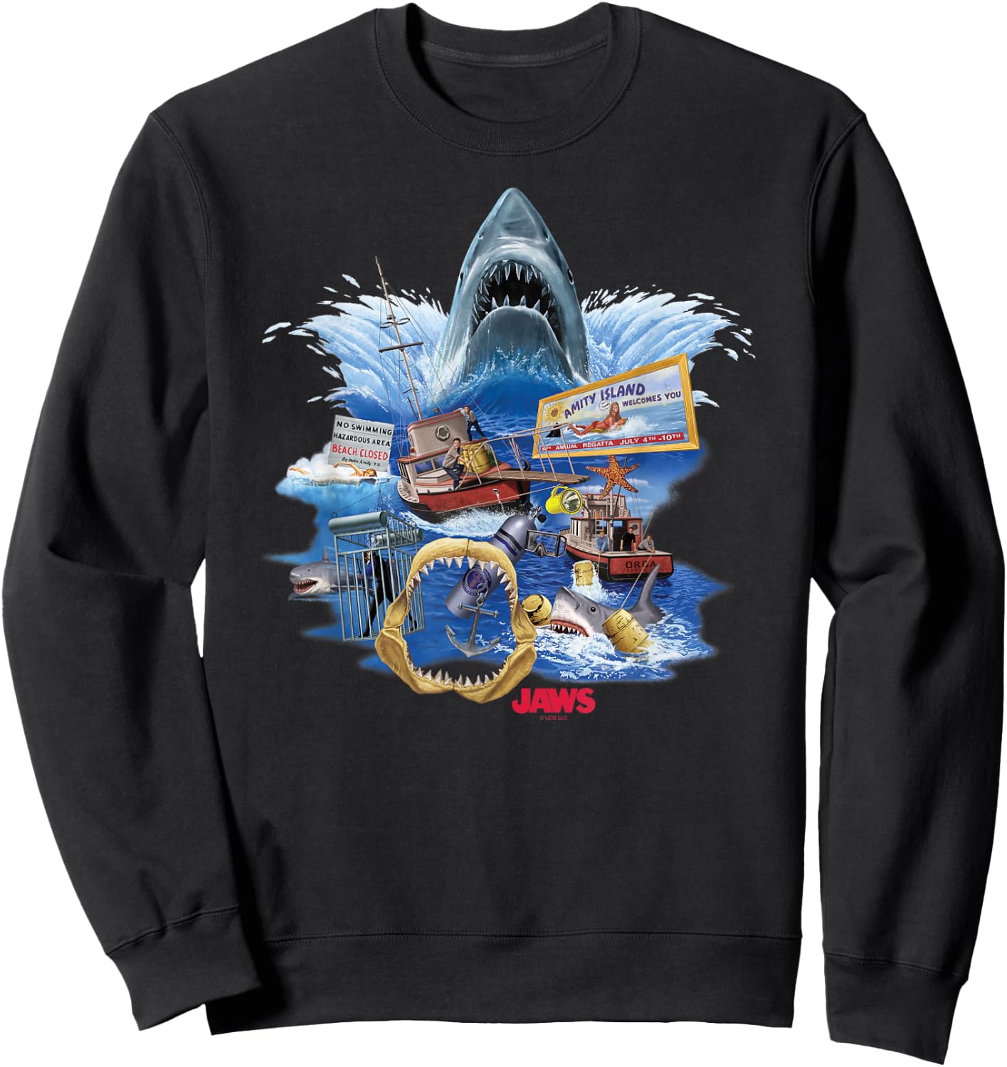 Jaws Poster Collage , Small, Black Sweatshirt - Sweatshirt | Black