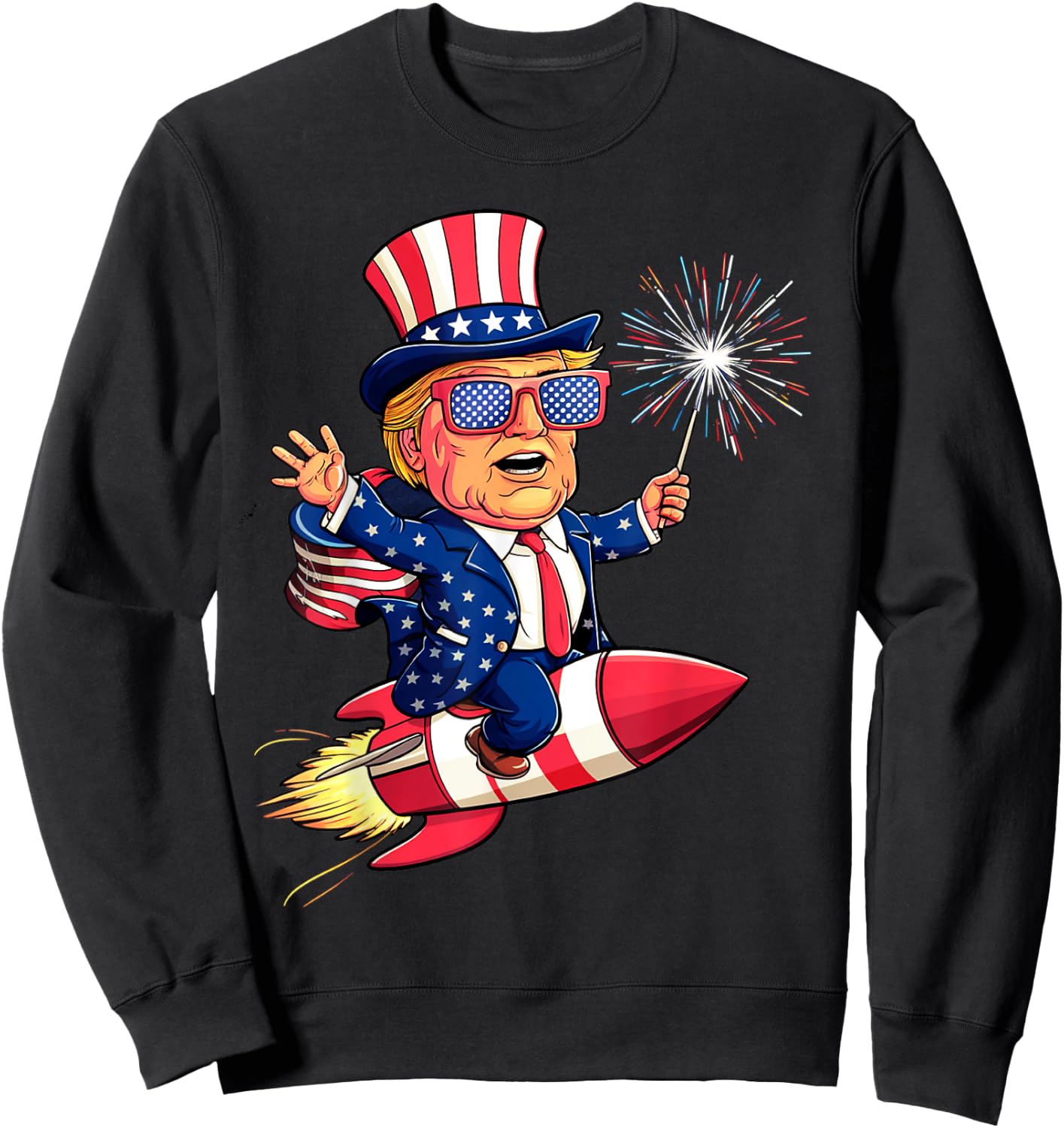 Donald TRUMP 2024 Happy 4th Of July Trump American Flag Women Men Sweatshirt - Sweatshirt | Black