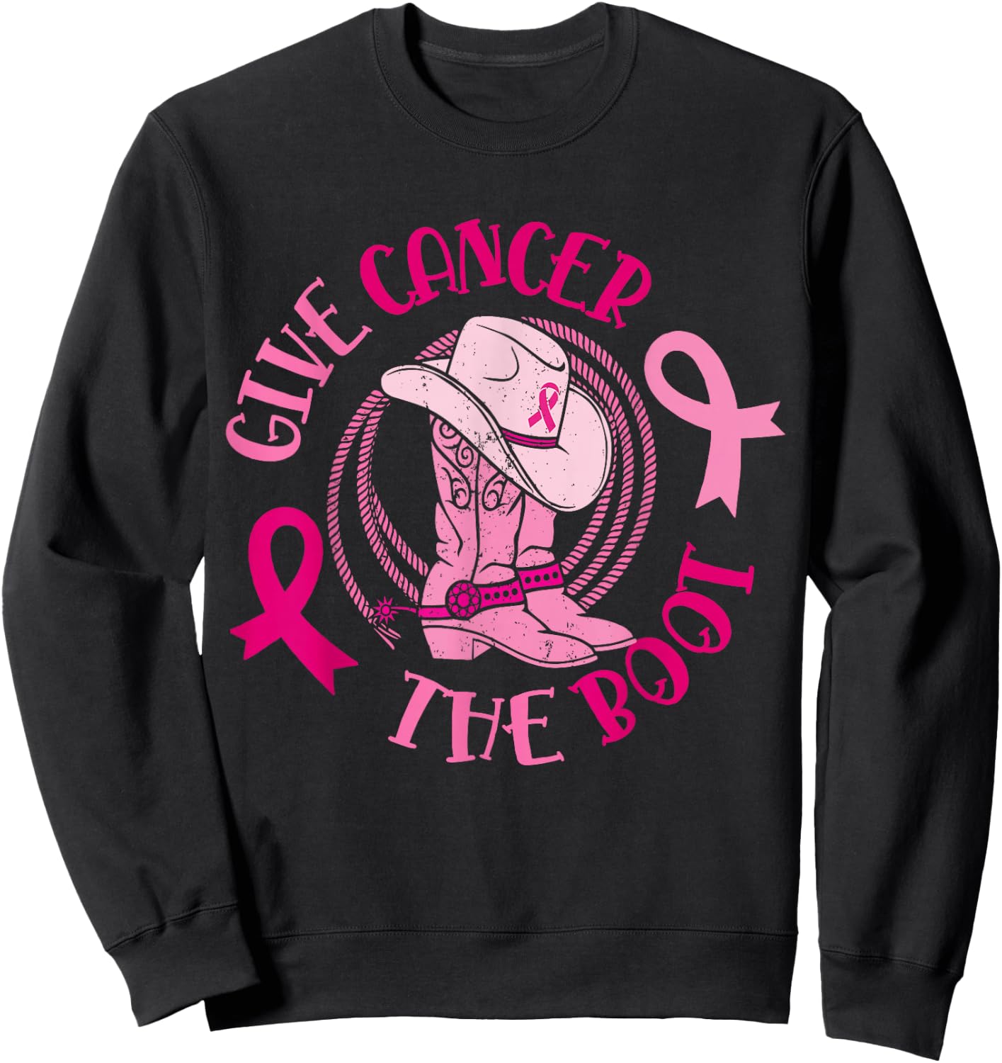 Give Cancer Boot Breast Cancer Awareness Gift Sweatshirt - Sweatshirt | Black