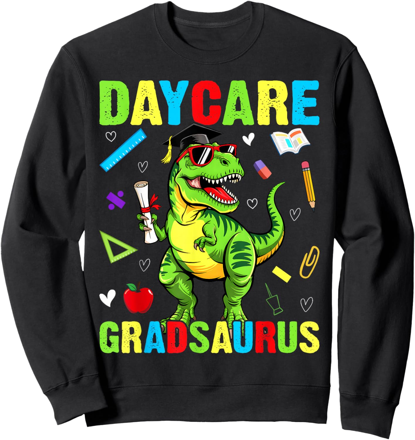 Daycare Gradsaurus Dinosaur Baby Boy Daycare Graduation Sweatshirt - Sweatshirt | Black