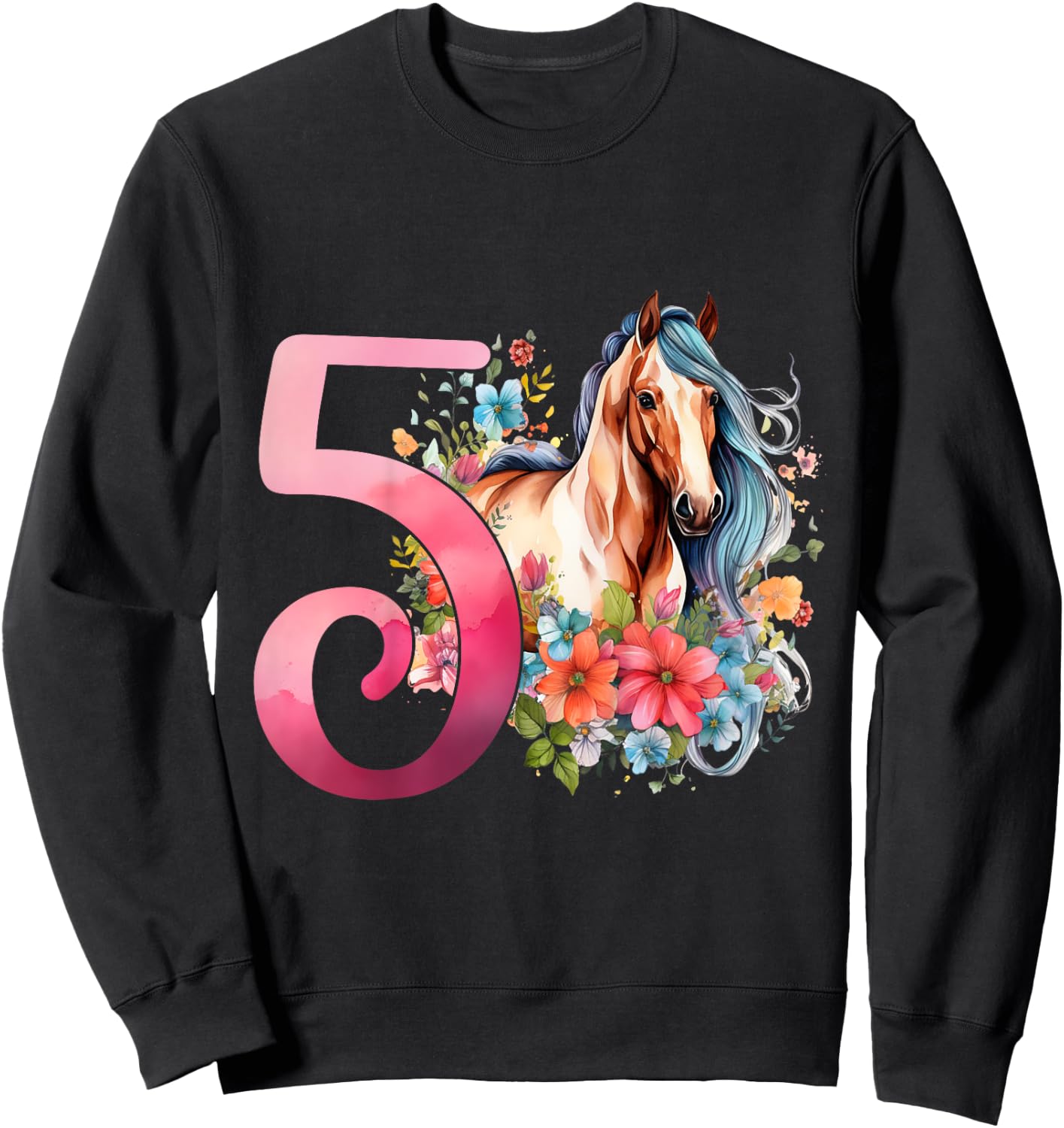 5th Birthday Horse Girl 5 Years Five Finally 5 Birthday Sweatshirt - Sweatshirt | Black
