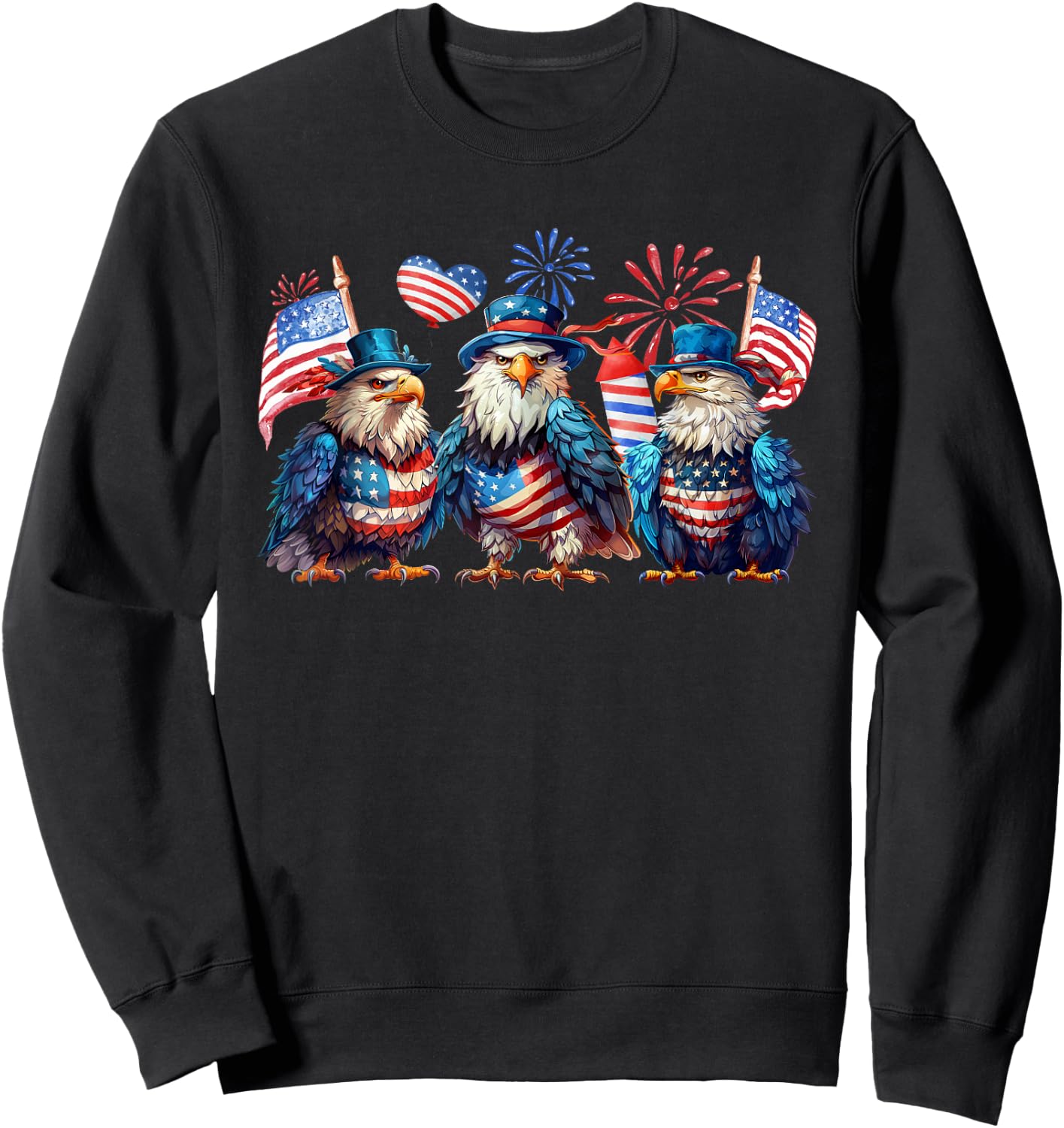 Funny 4th Of July Eagle Patriotic USA American Flag Sweatshirt - Sweatshirt | Black