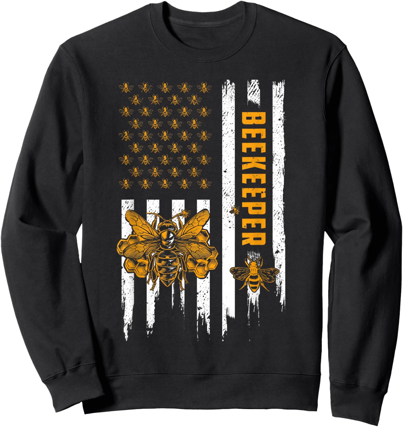 Beekeeping American Flag Honeycomb Honey Bees Beekeeper Sweatshirt - Sweatshirt | Black