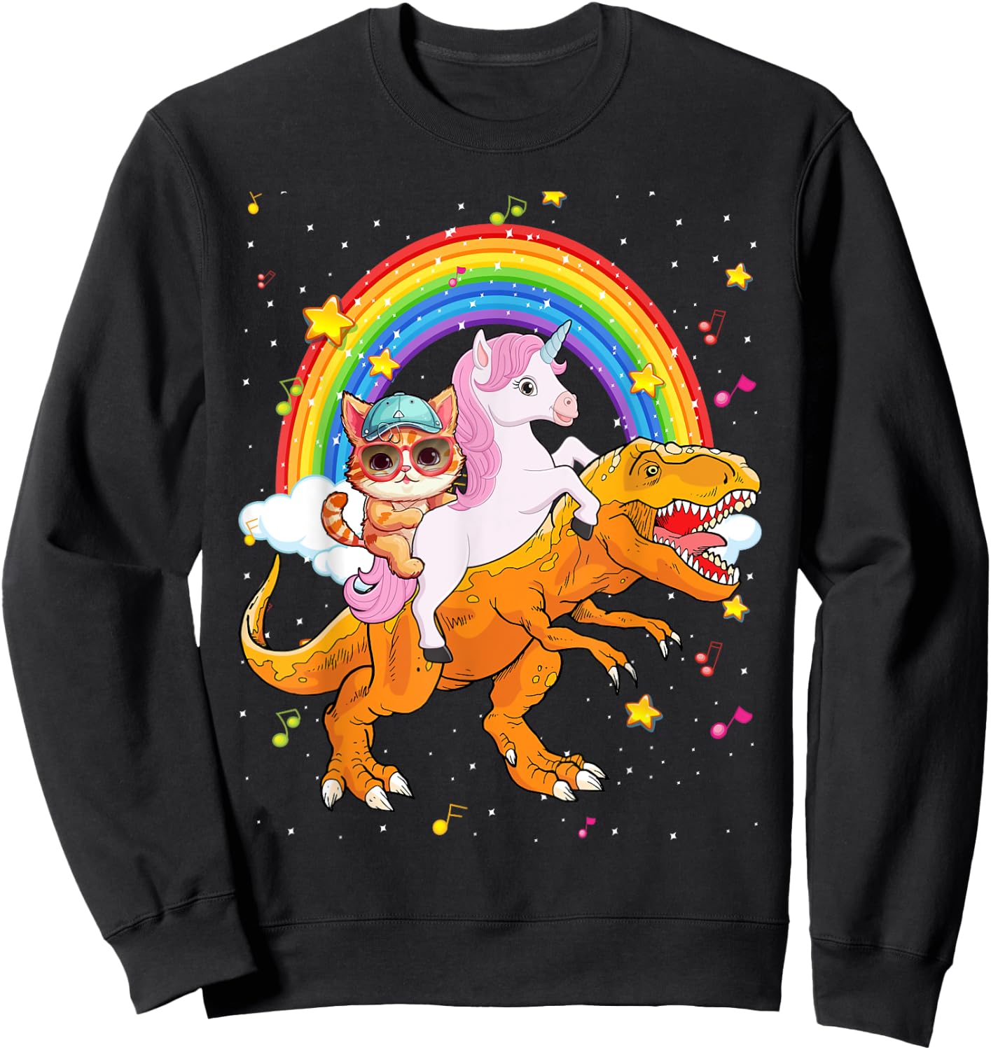 Cat Unicorn Riding Dinosaur T rex Kitten Lover Space Galaxy Sweatshirt - Sweatshirt | Black