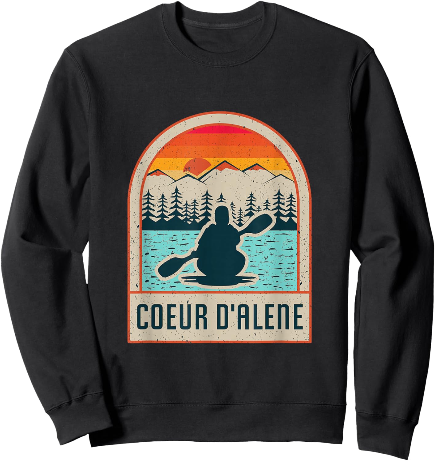 Vintage Sunset Lake Coeur d'Alene Idaho Kayaking Paddle Sweatshirt - Sweatshirt | Black