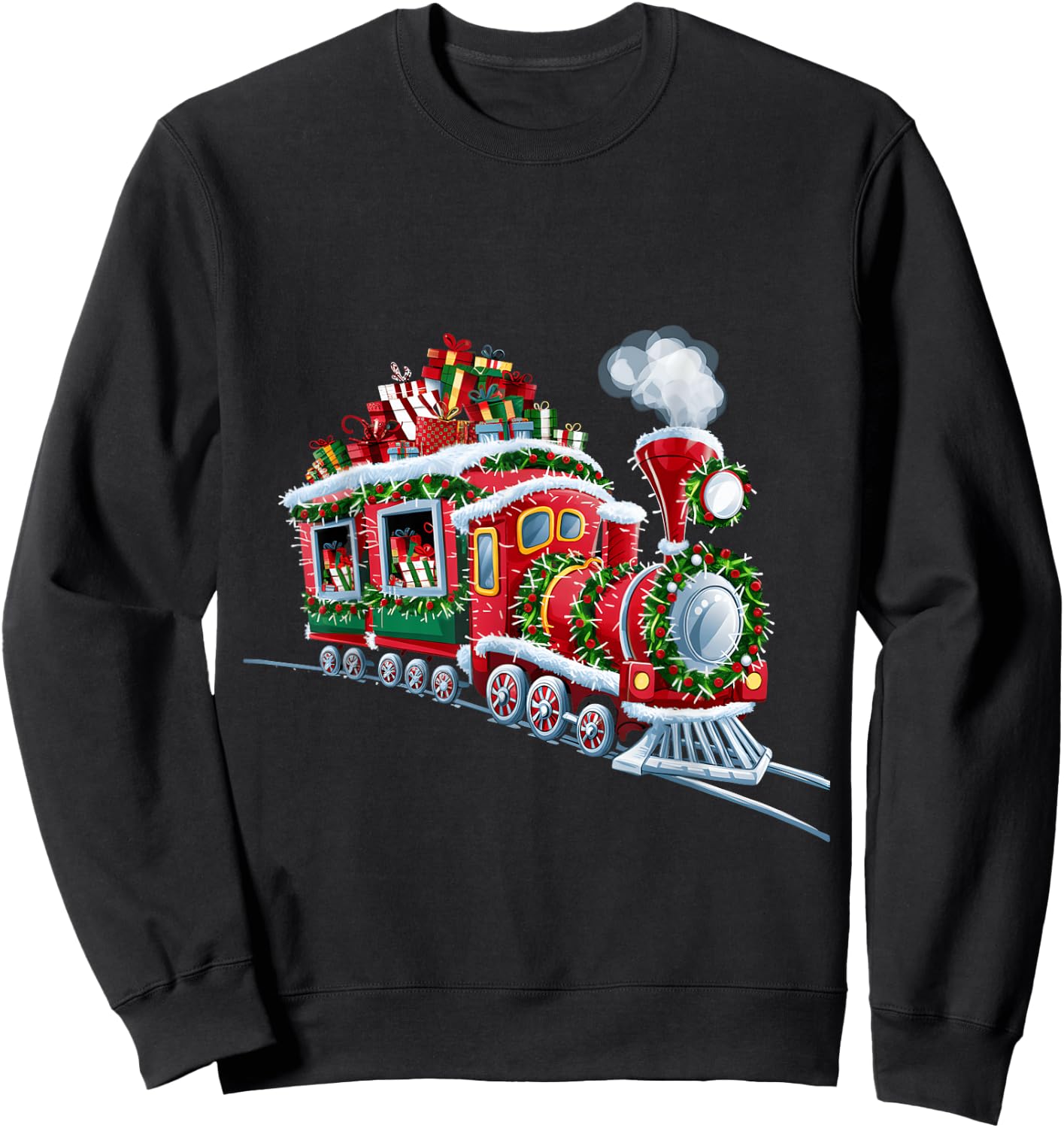 Christmas Train with Presents and Festive Decorations Sweatshirt - Sweatshirt | Black