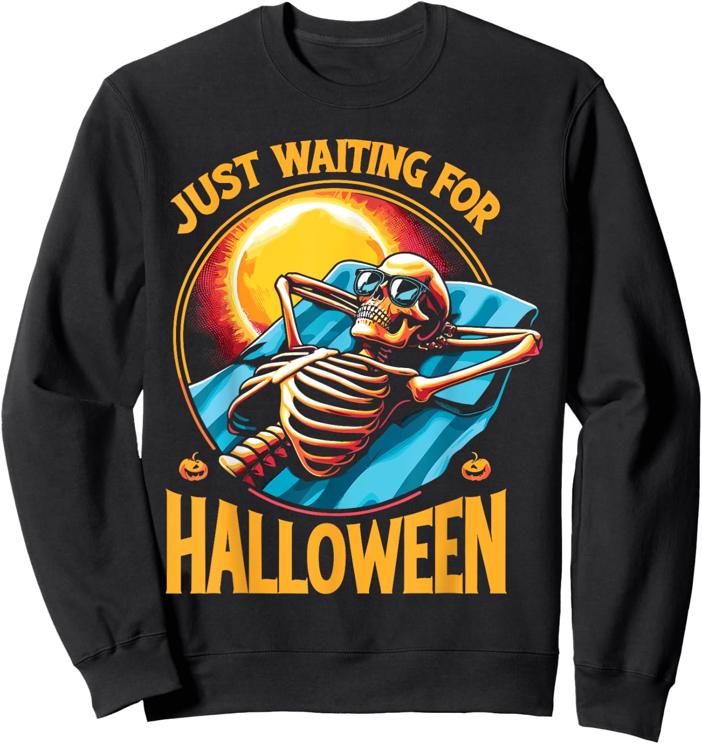 Just Waiting For Halloween Summerween Skeleton Beach Sweatshirt - Sweatshirt | Black