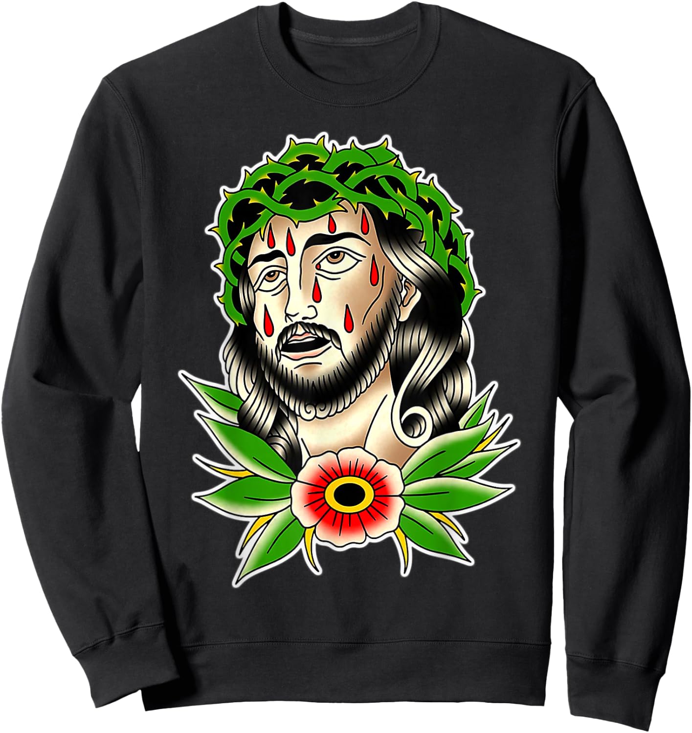 Jesus Christ Traditional Tattoo Flash Sweatshirt - Sweatshirt | Black