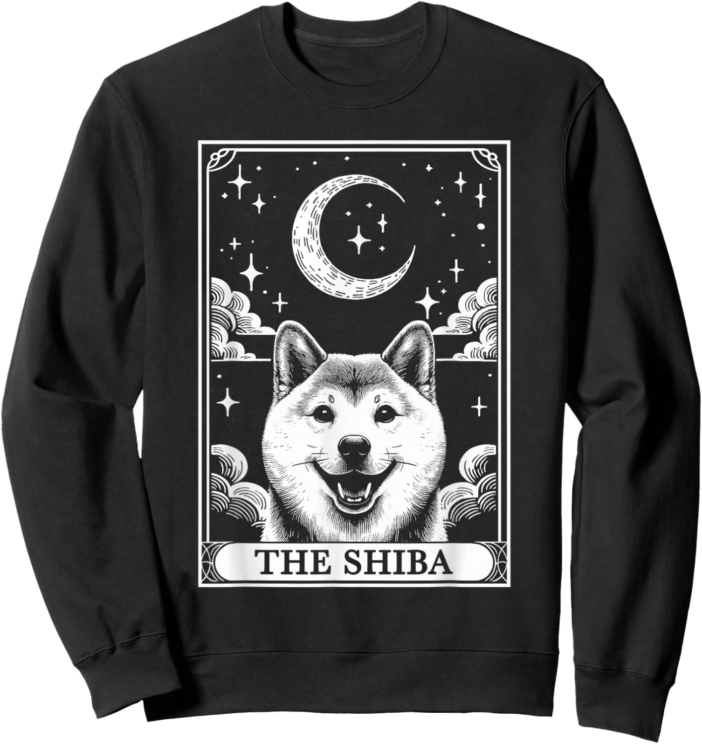 Tarot Card Vintage Crescent Moon Shiba Inu Dog Mom Sweatshirt - Sweatshirt | Black