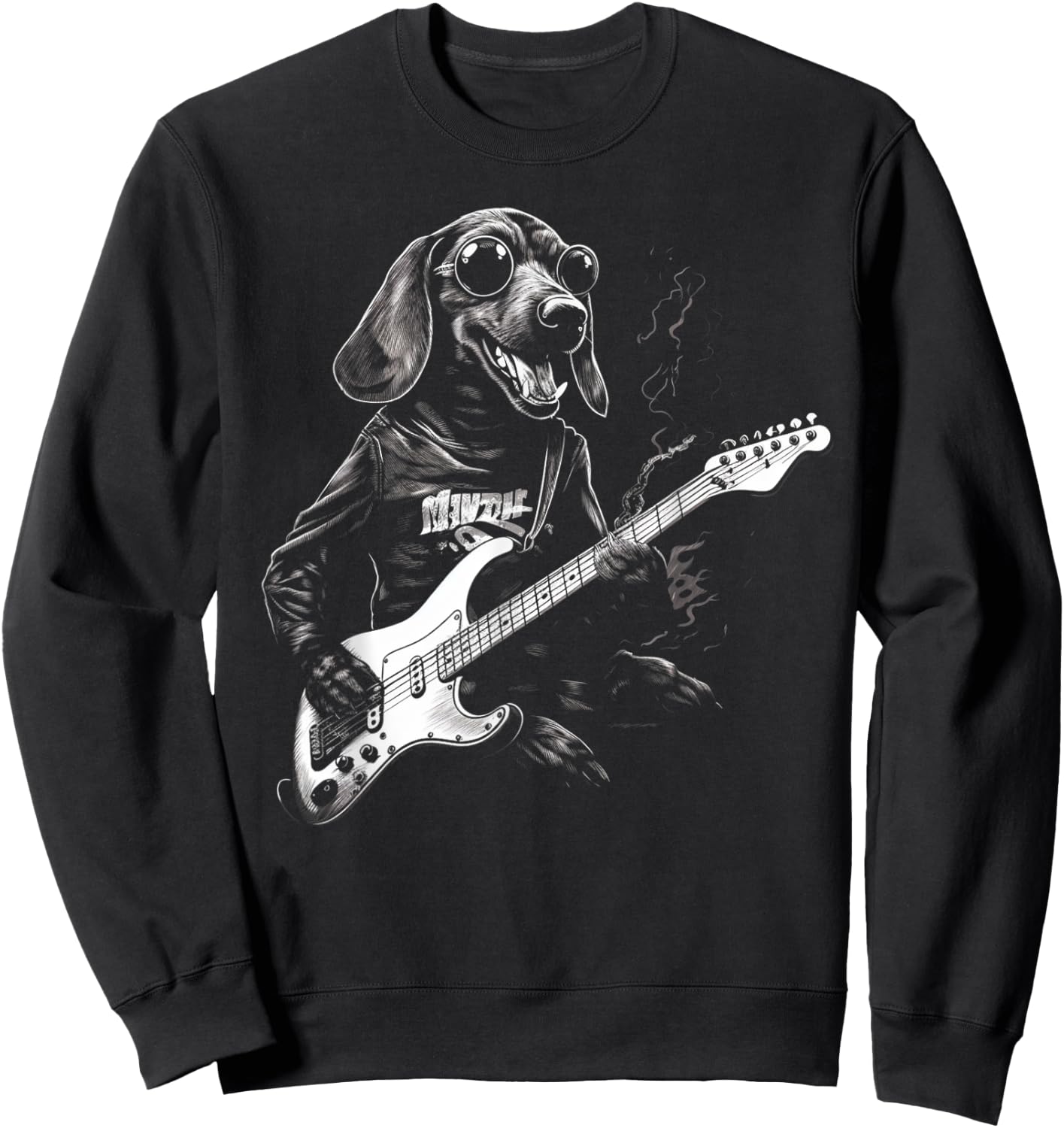Dachshund Playing Guitar Funny Music Lover Dog Design Sweatshirt - Sweatshirt | Black