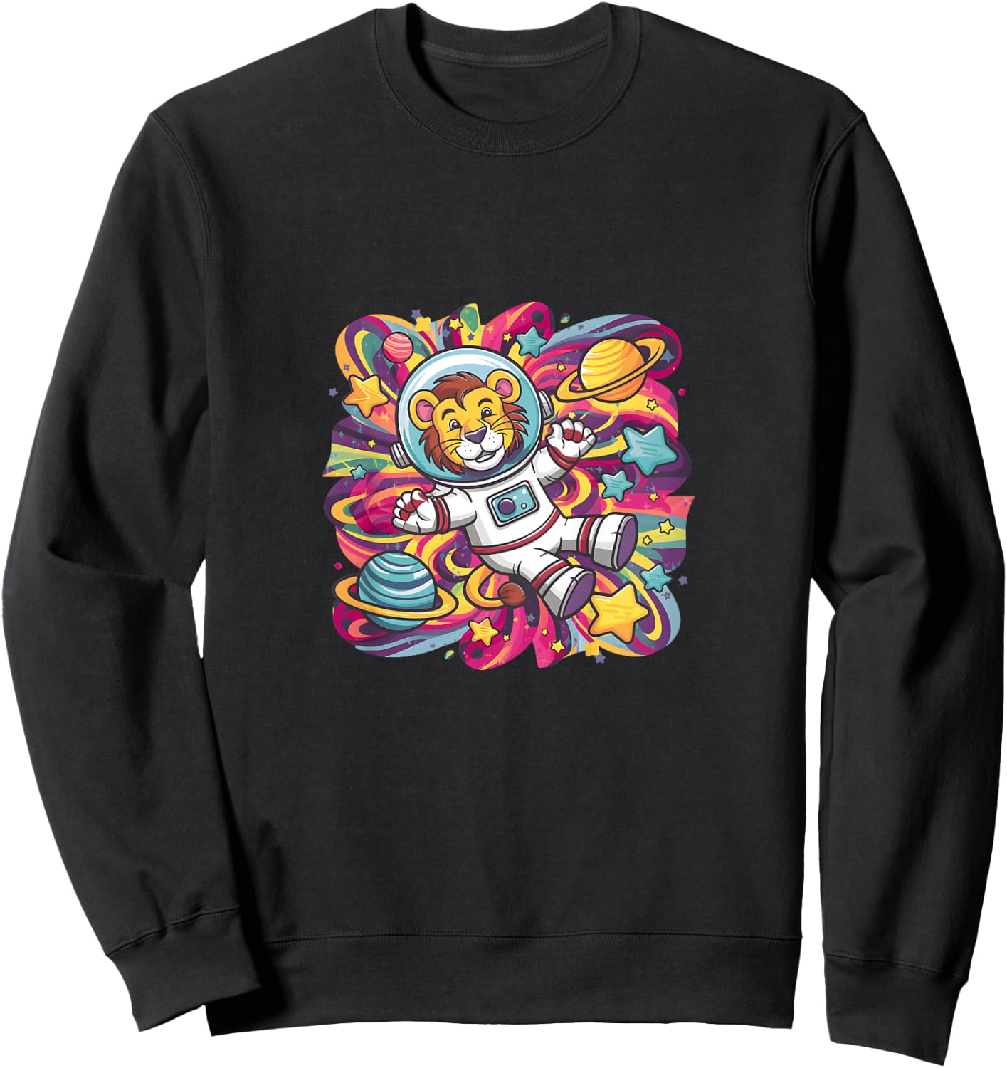 Kids Cute Astronaut Lion in Space Funny Planetary Kids Sweatshirt - Sweatshirt | Black